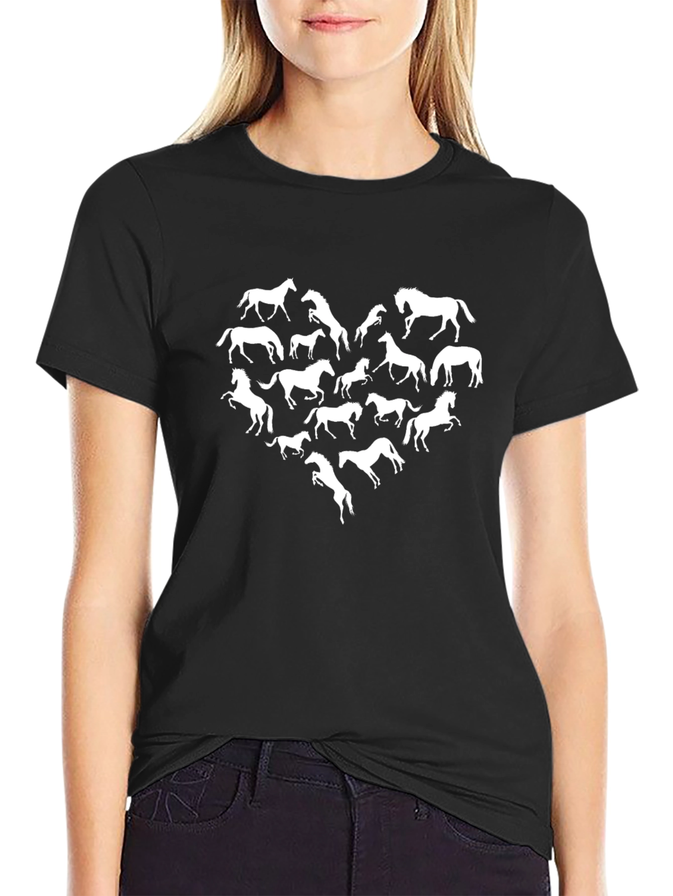 Black Horse Lover Heart Graphic Tee - Black Cotton T-Shirt view 2