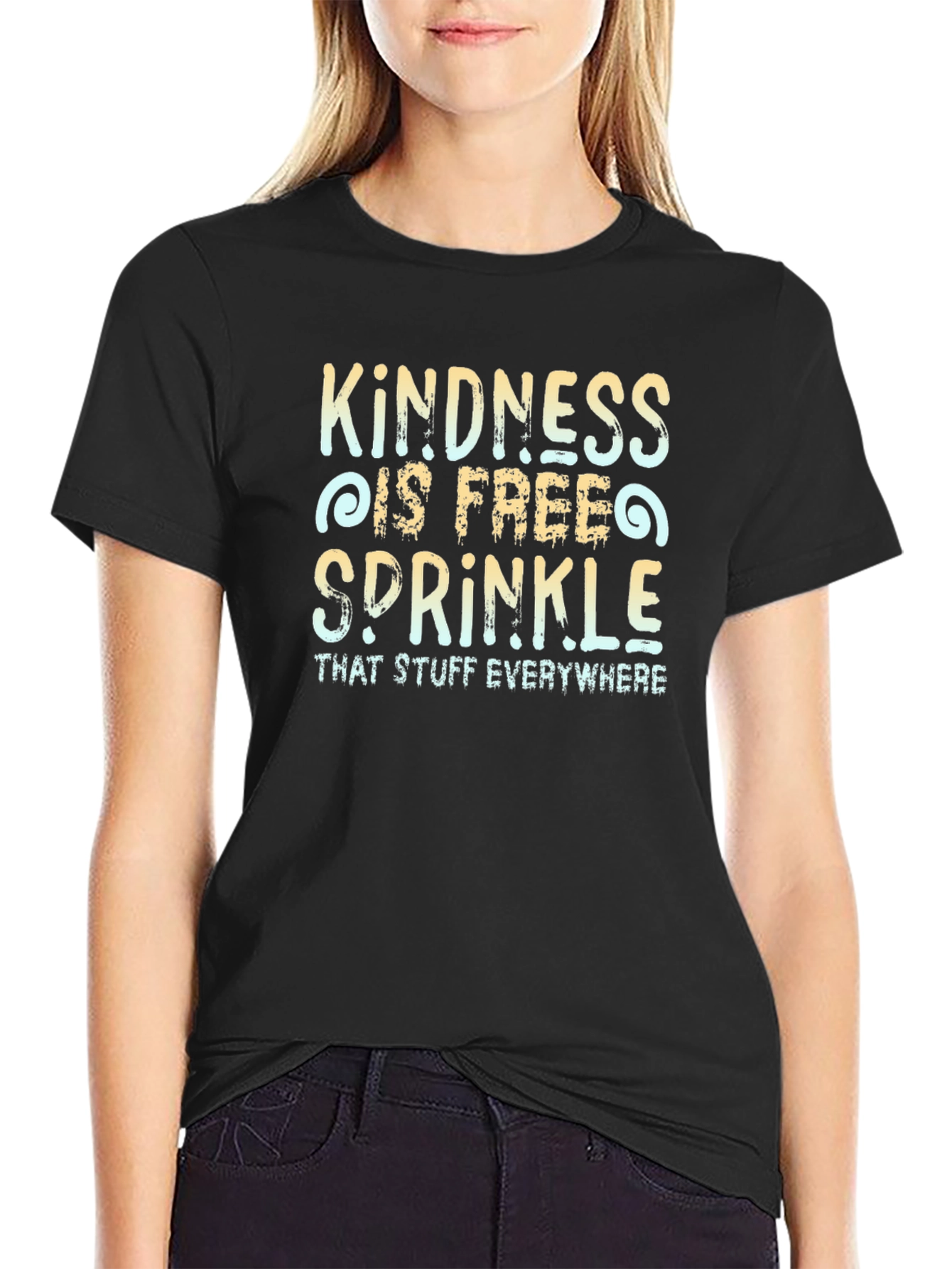 Black Kindness is Free T-Shirt, Unisex Crew Neck Tee view 2
