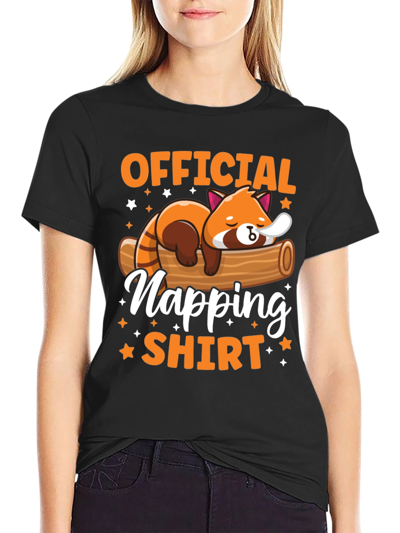 Black Official Napping Shirt - Red Panda Design view 2