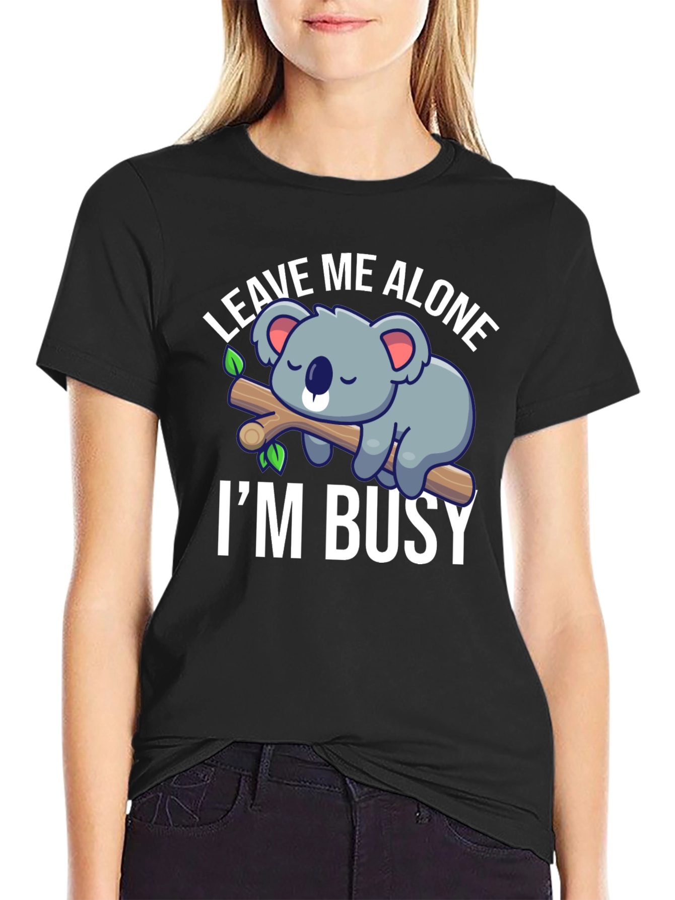 Black Leave Me Alone I'm Busy Koala Graphic T-Shirt view 2