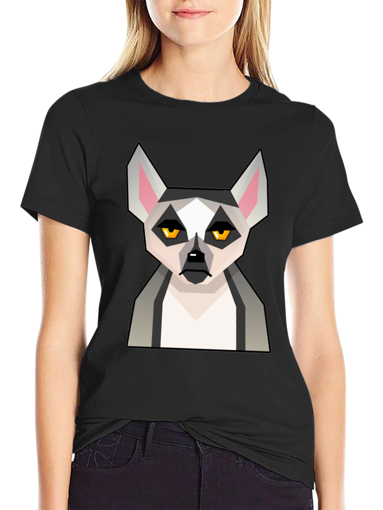 Black Geometric Lemur Graphic T-Shirt - Black view 2