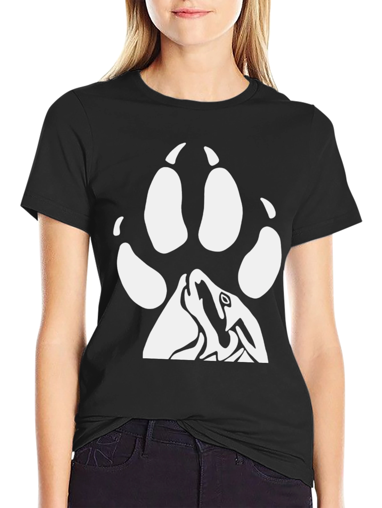 Black Black Wolf Paw Print Graphic Tee view 2