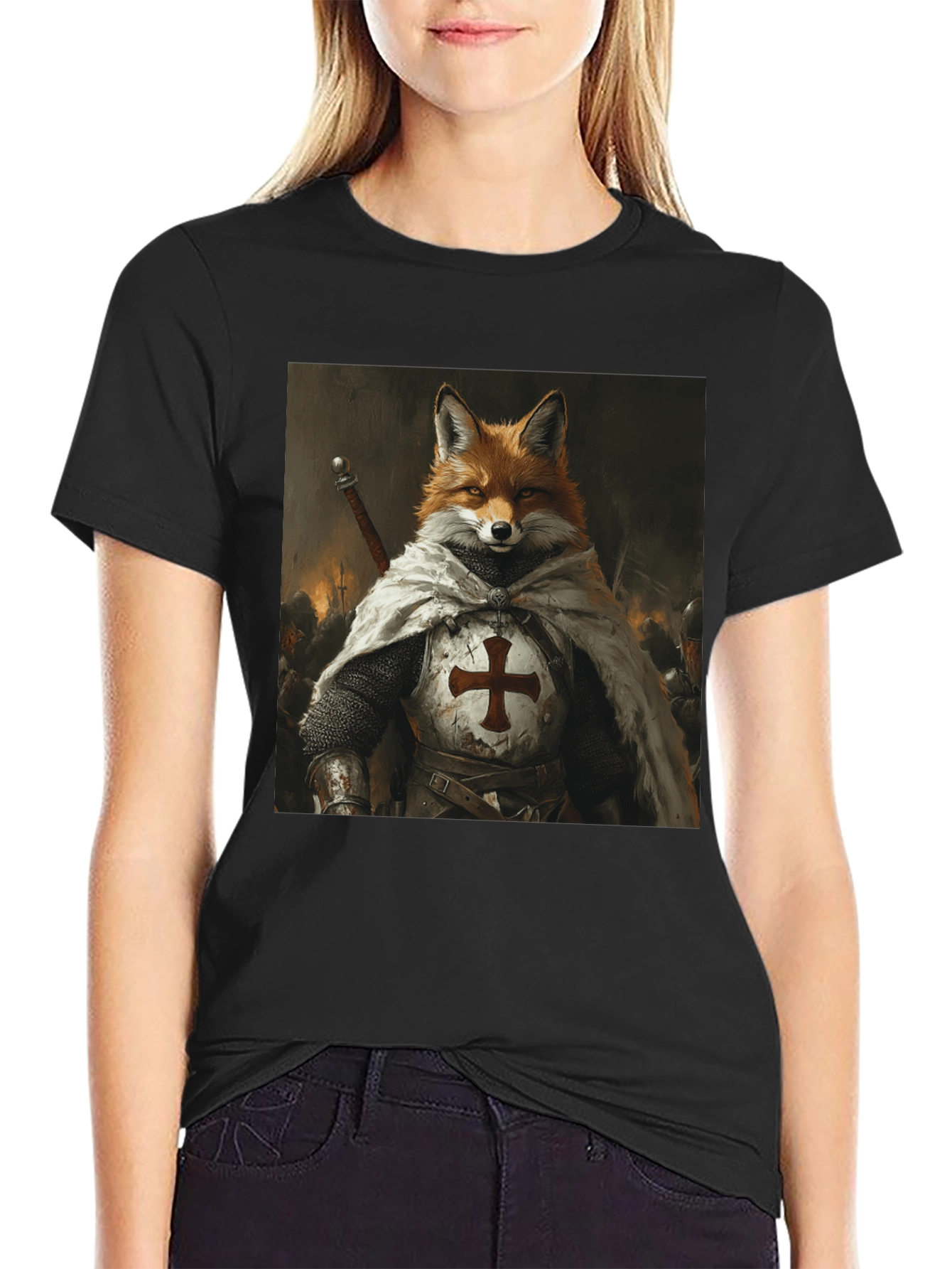 Black Fox Knight Graphic Tee - Medieval Style view 2