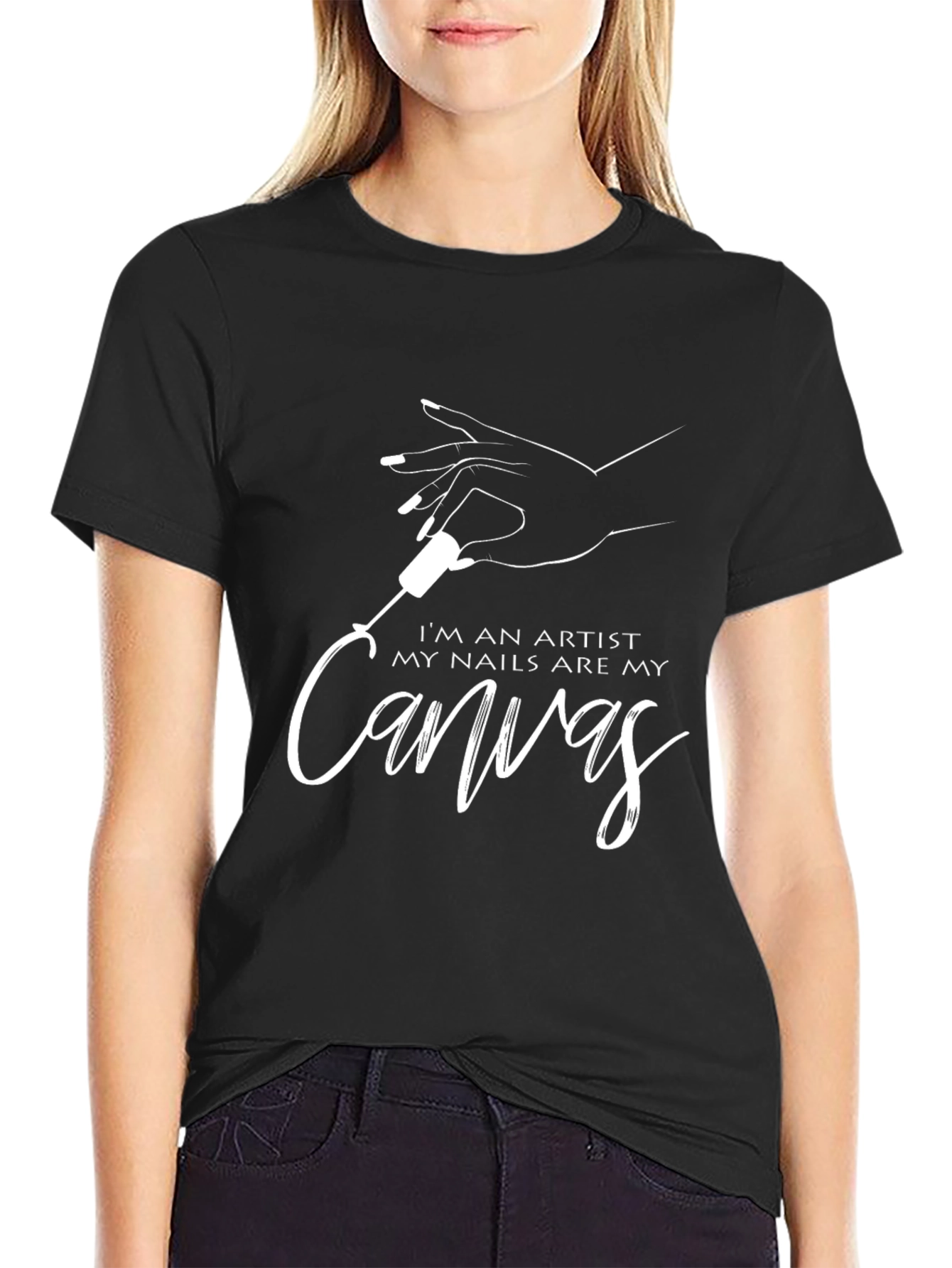 Black Artist Canvas T-Shirt - Nail Design Tee view 2