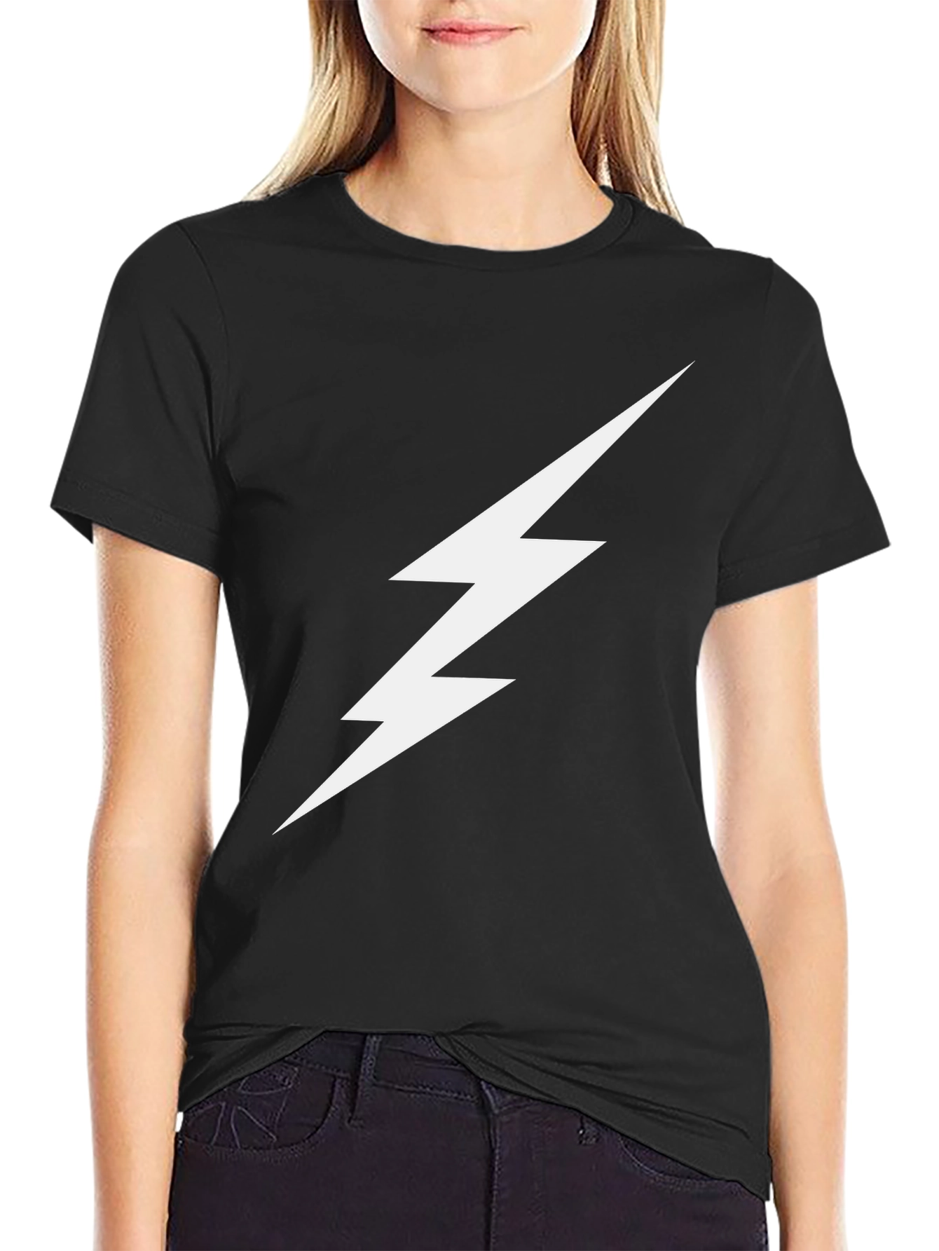 Black Lightning Bolt Graphic Tee - Black Cotton T-Shirt view 2