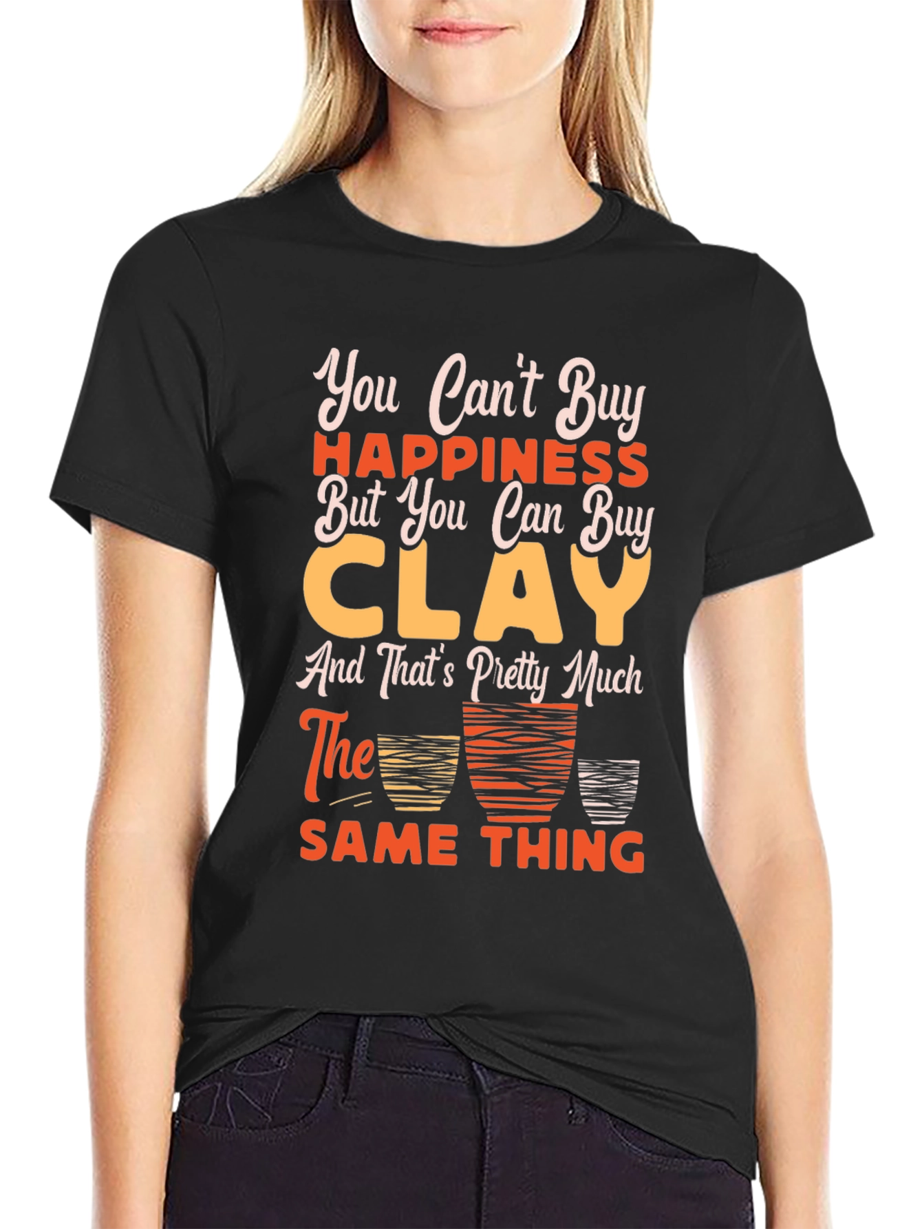 Black Funny Clay Pottery T-Shirt - Buy Clay = Happiness! view 2