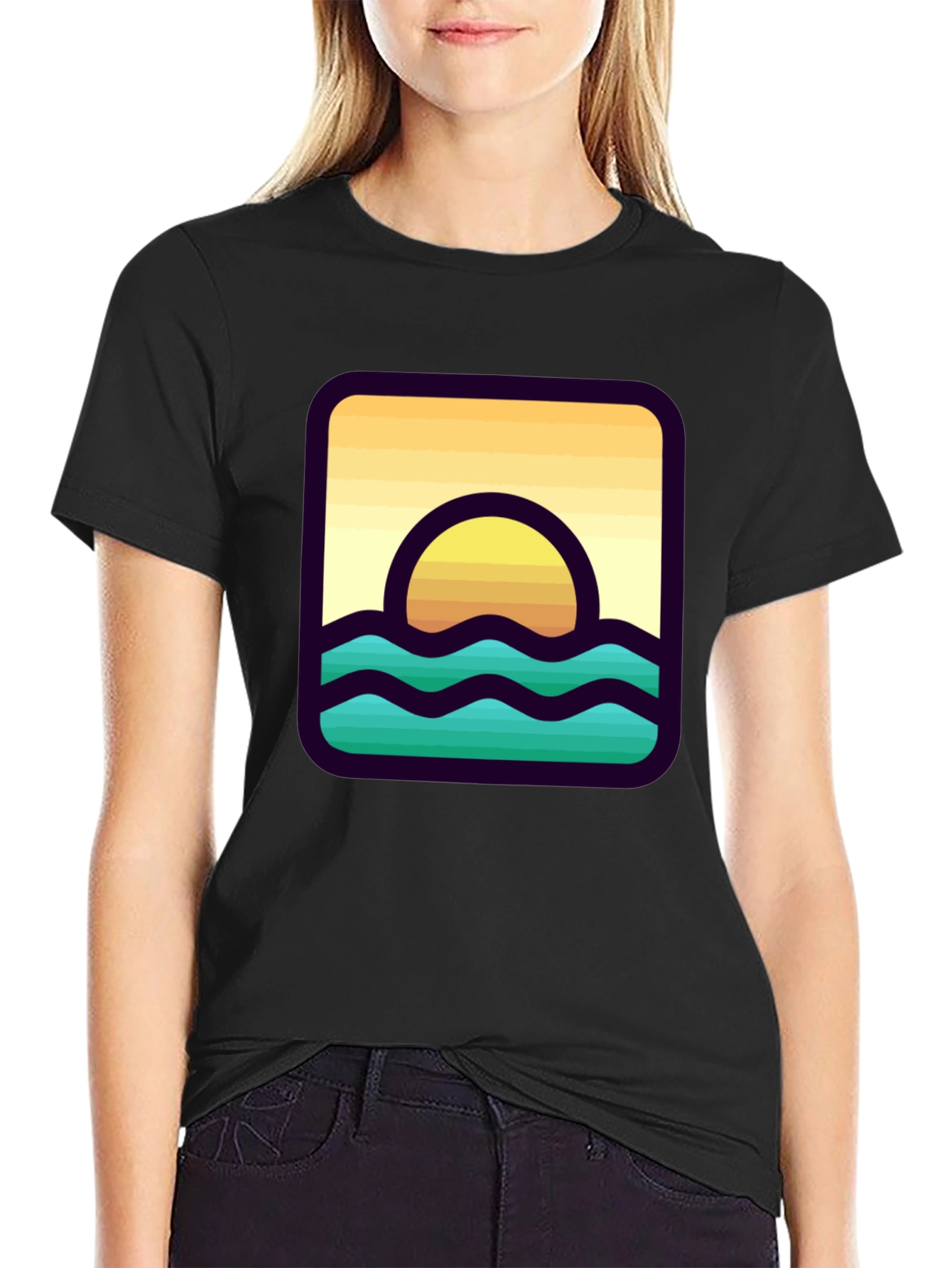 Black Sunset Waves Graphic T-Shirt view 2