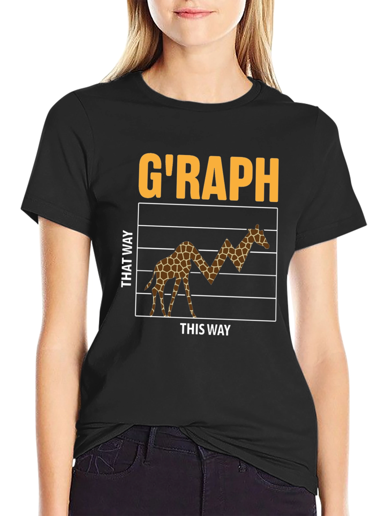 Black G'RAPH Giraffe Stock Market T-Shirt view 2
