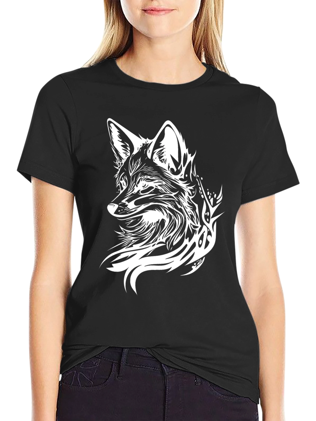 Black Fox Graphic T-Shirt - Black Cotton Blend view 2