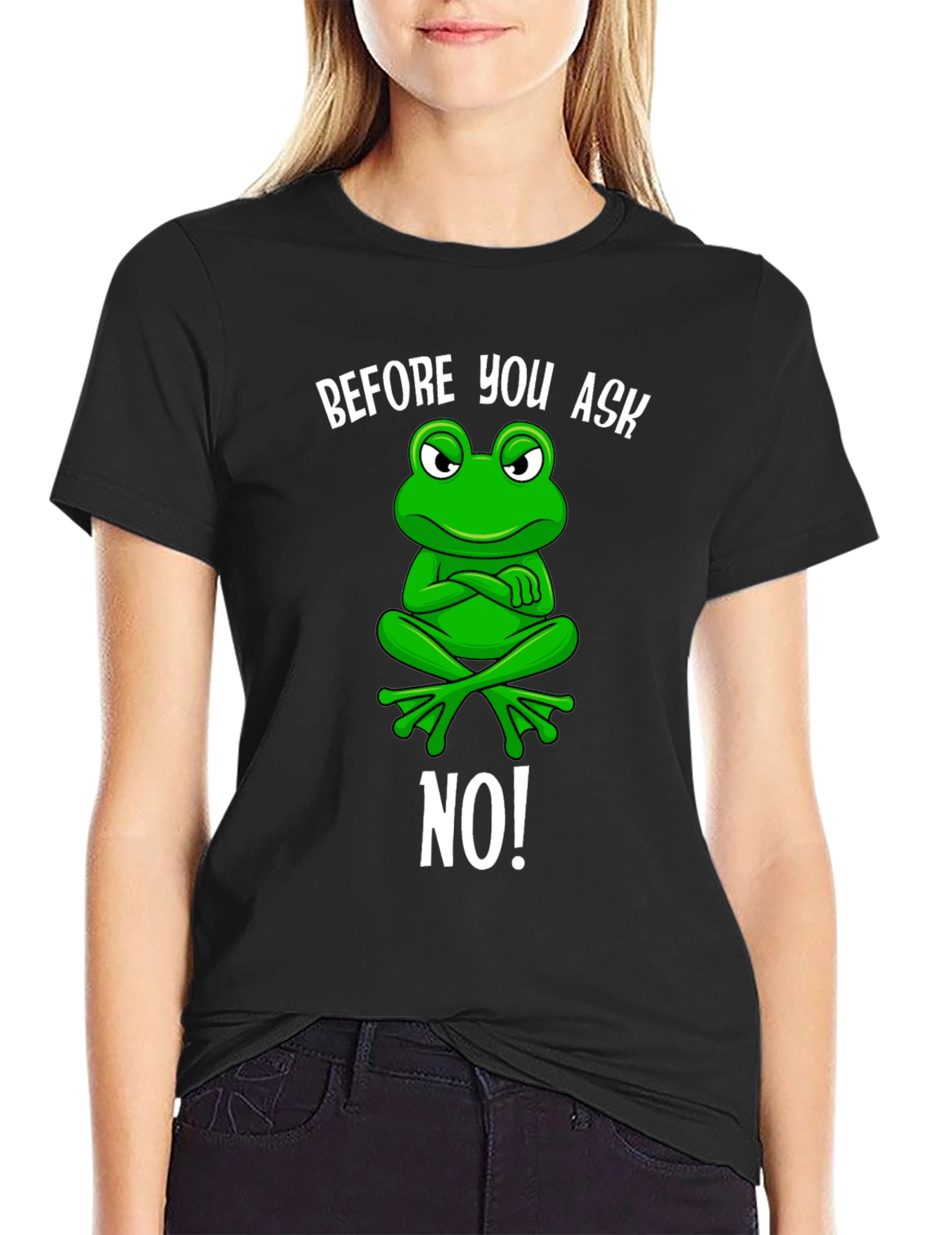 Black Funny Frog T-Shirt - Before You Ask, No! view 2