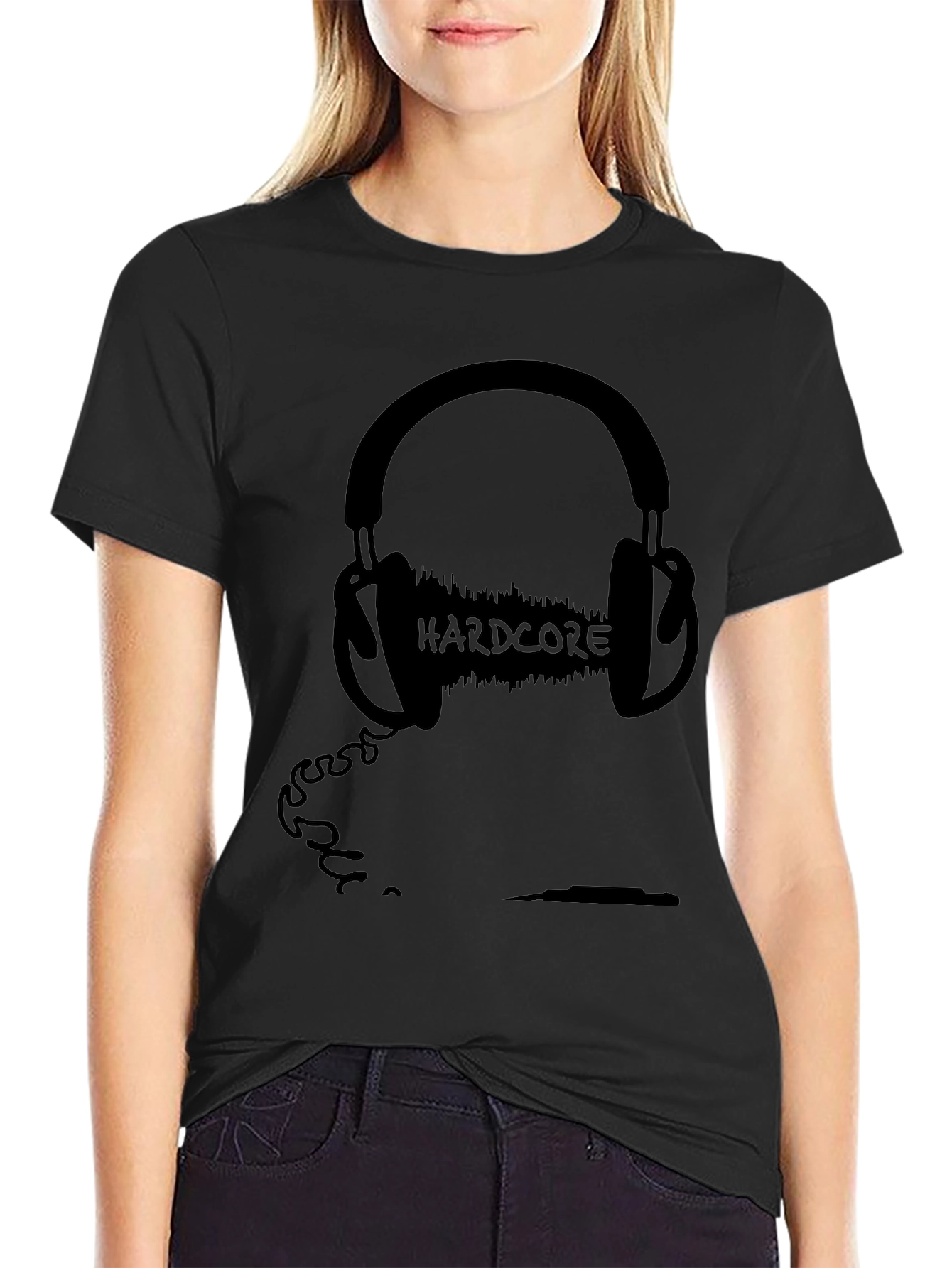Black Hardcore Music Headphone Graphic Tee - Black Cotton Blend view 2