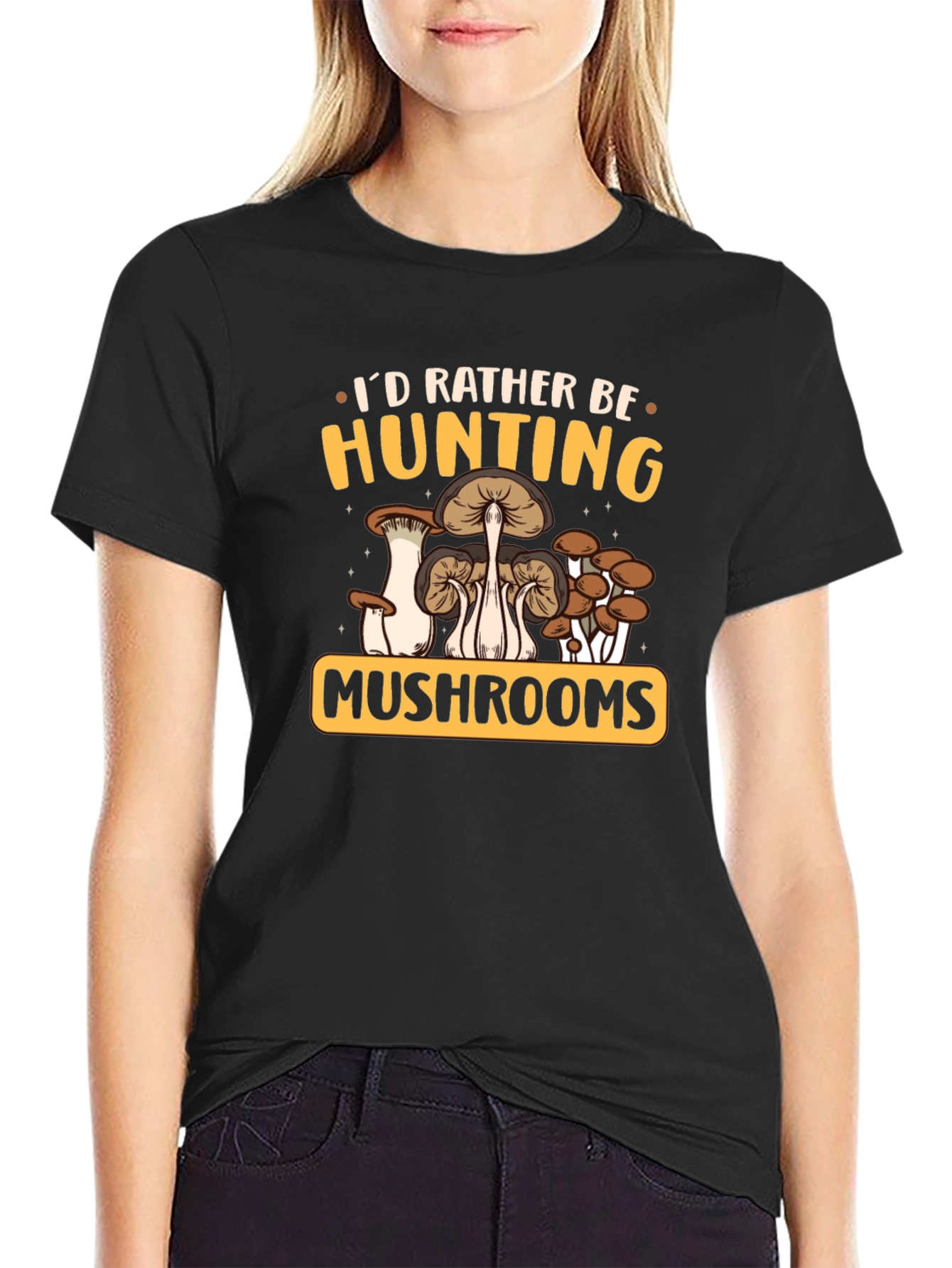 Black Mushroom Hunting Graphic Tee view 2