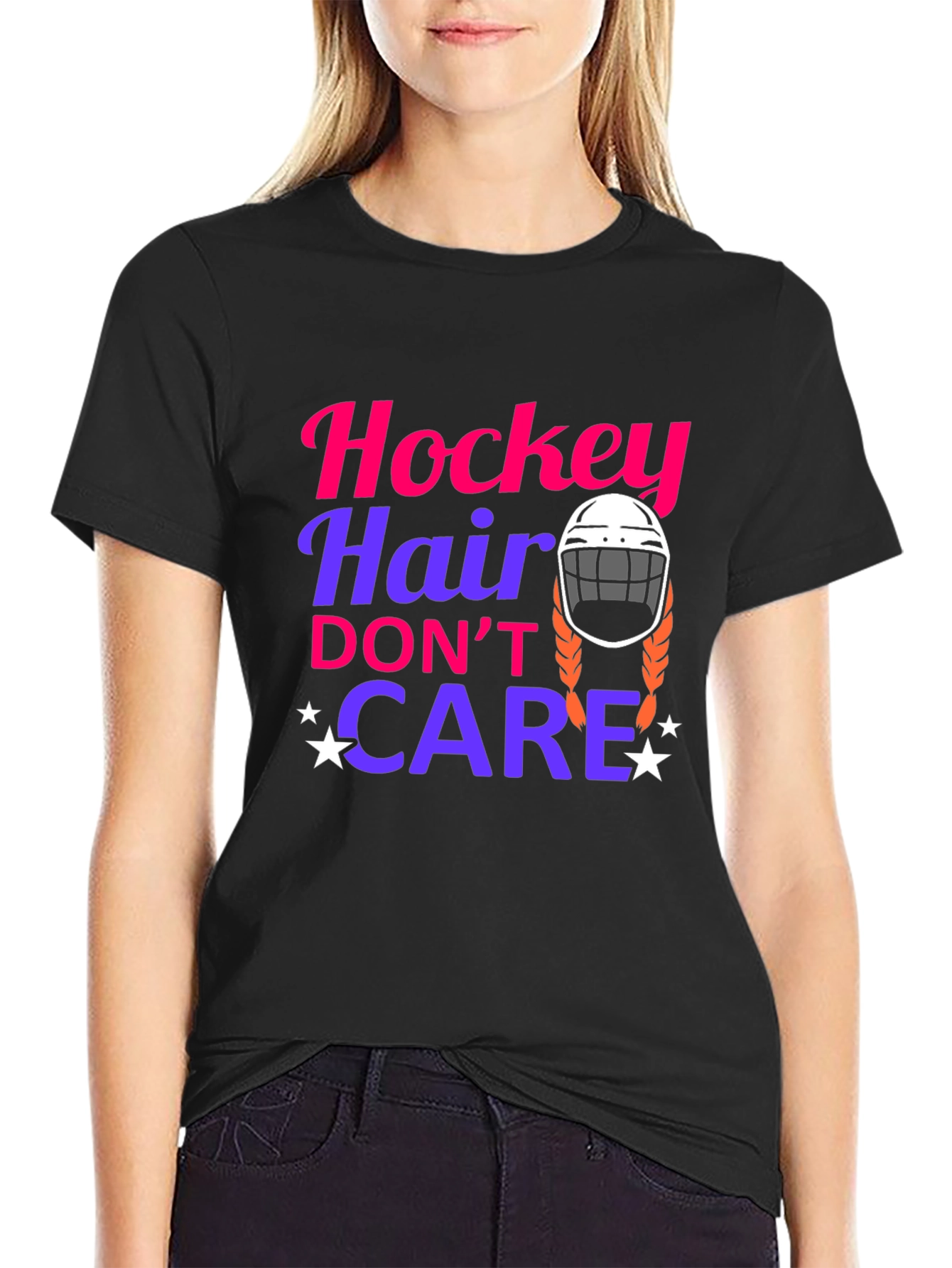 Black Hockey Hair Don't Care Graphic Tee view 2