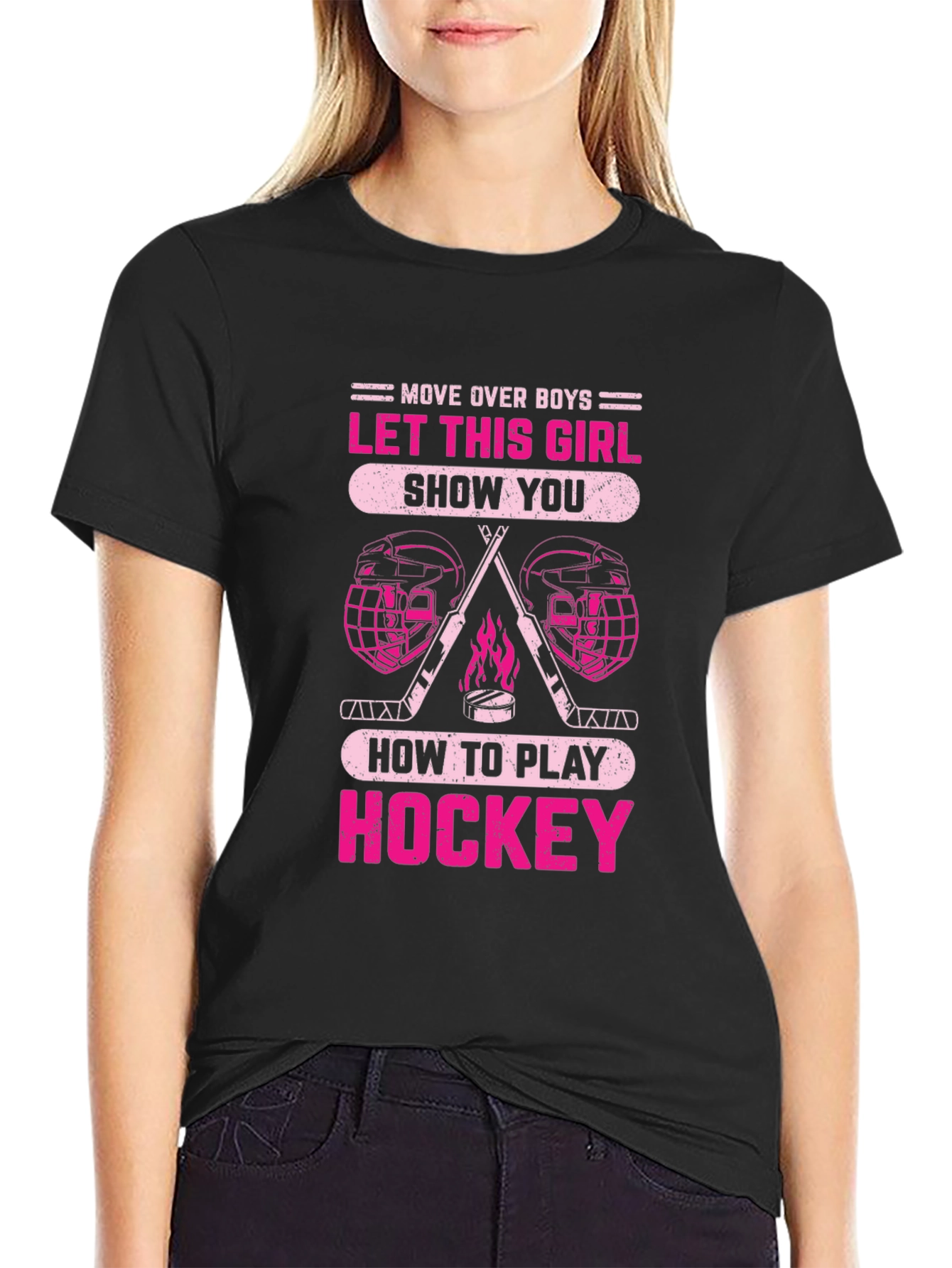 Black Girls Hockey T-Shirt - Move Over Boys! view 2