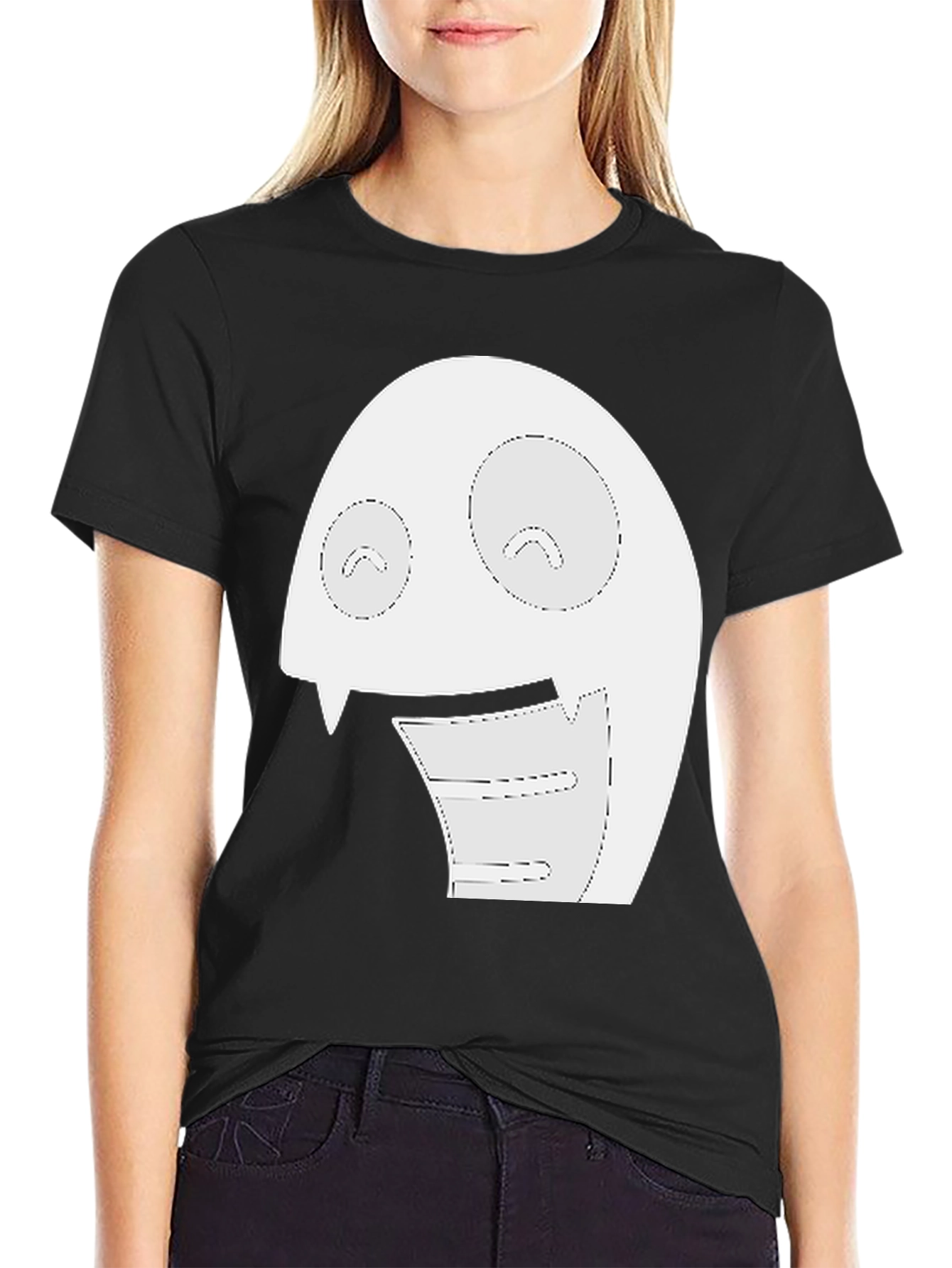 Black Fun Cartoon Face Graphic Tee - Black Cotton T-Shirt view 2