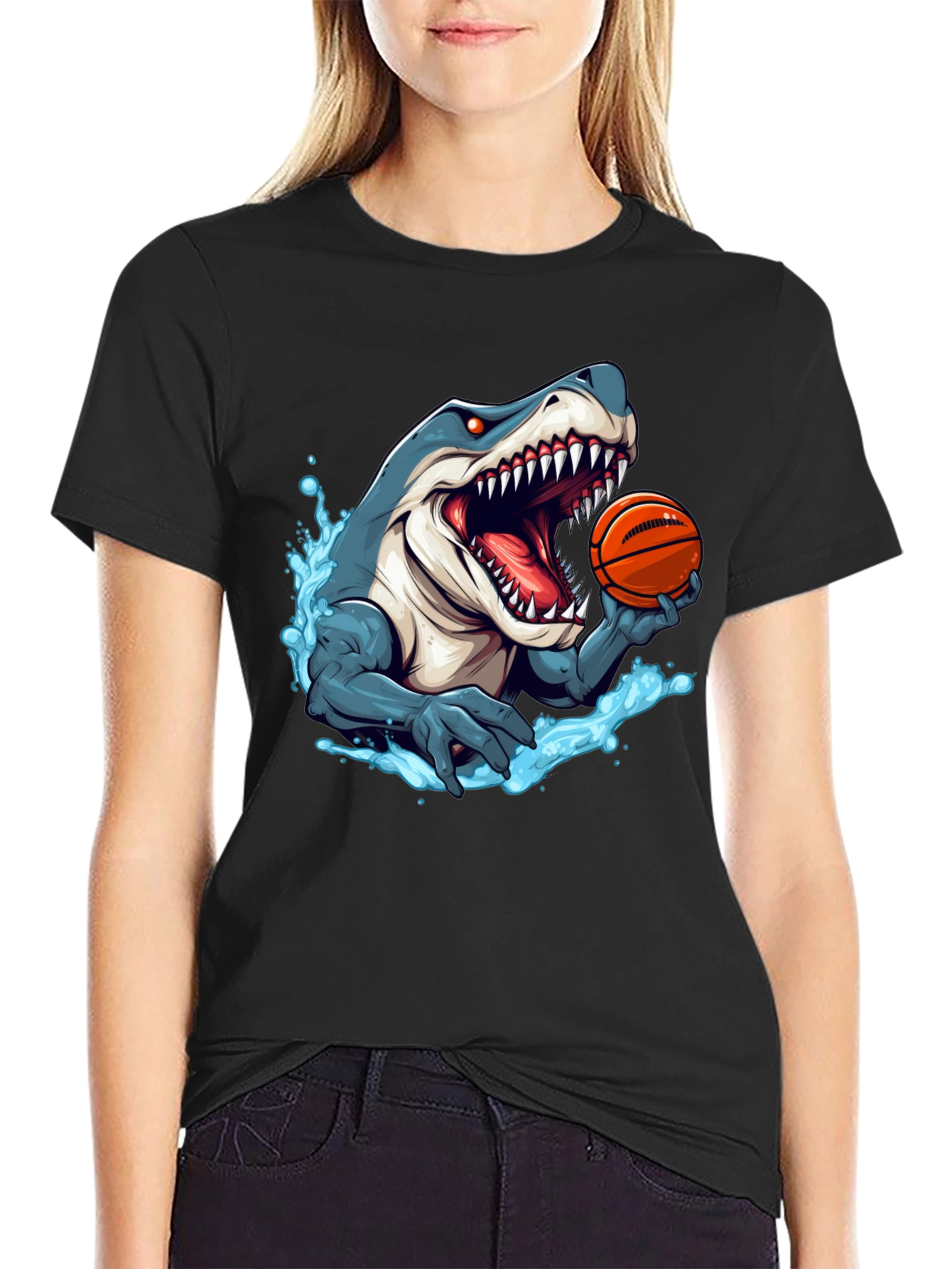 Black Shark Basketball T-Shirt - Men's Graphic Tee view 2
