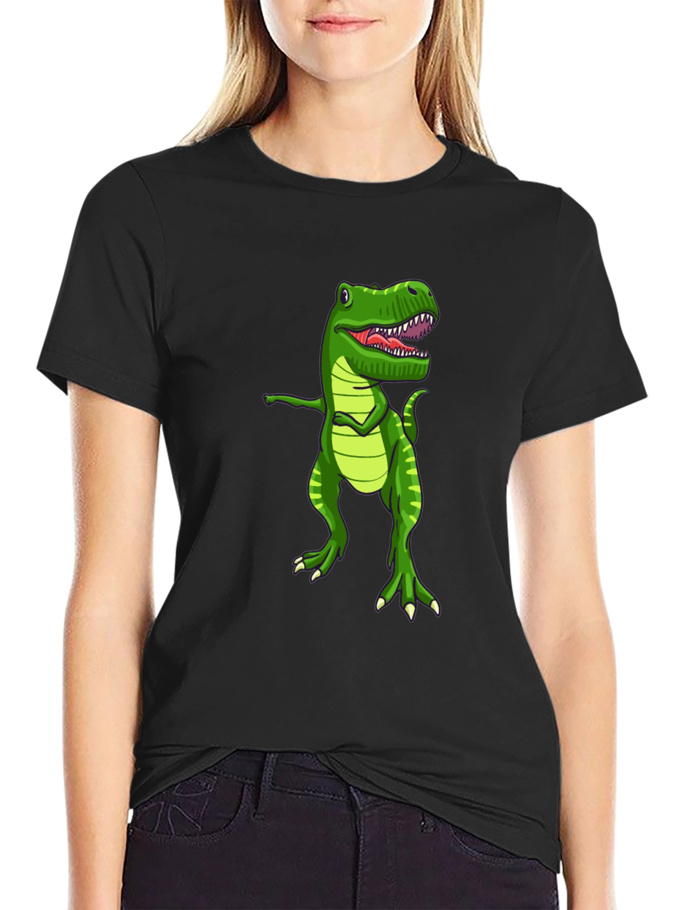 Black Dabbing Dinosaur Graphic T-Shirt - Fun Novelty Tee view 2