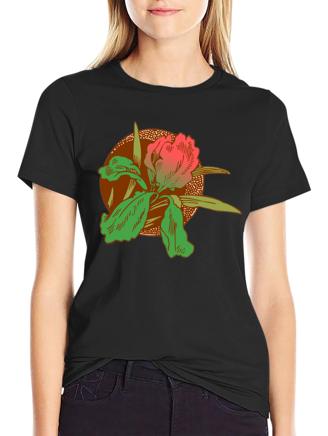 Black Floral Graphic Tee - Unique Botanical Print view 2