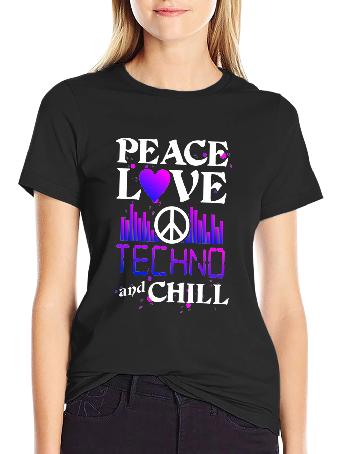 Black Peace Love Techno Chill T-Shirt view 2