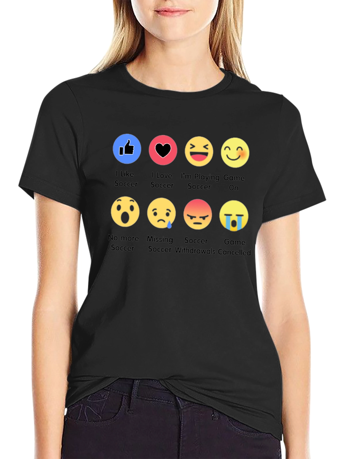 Black Soccer Emoji Black T-Shirt: I Like Soccer Graphic Tee view 2