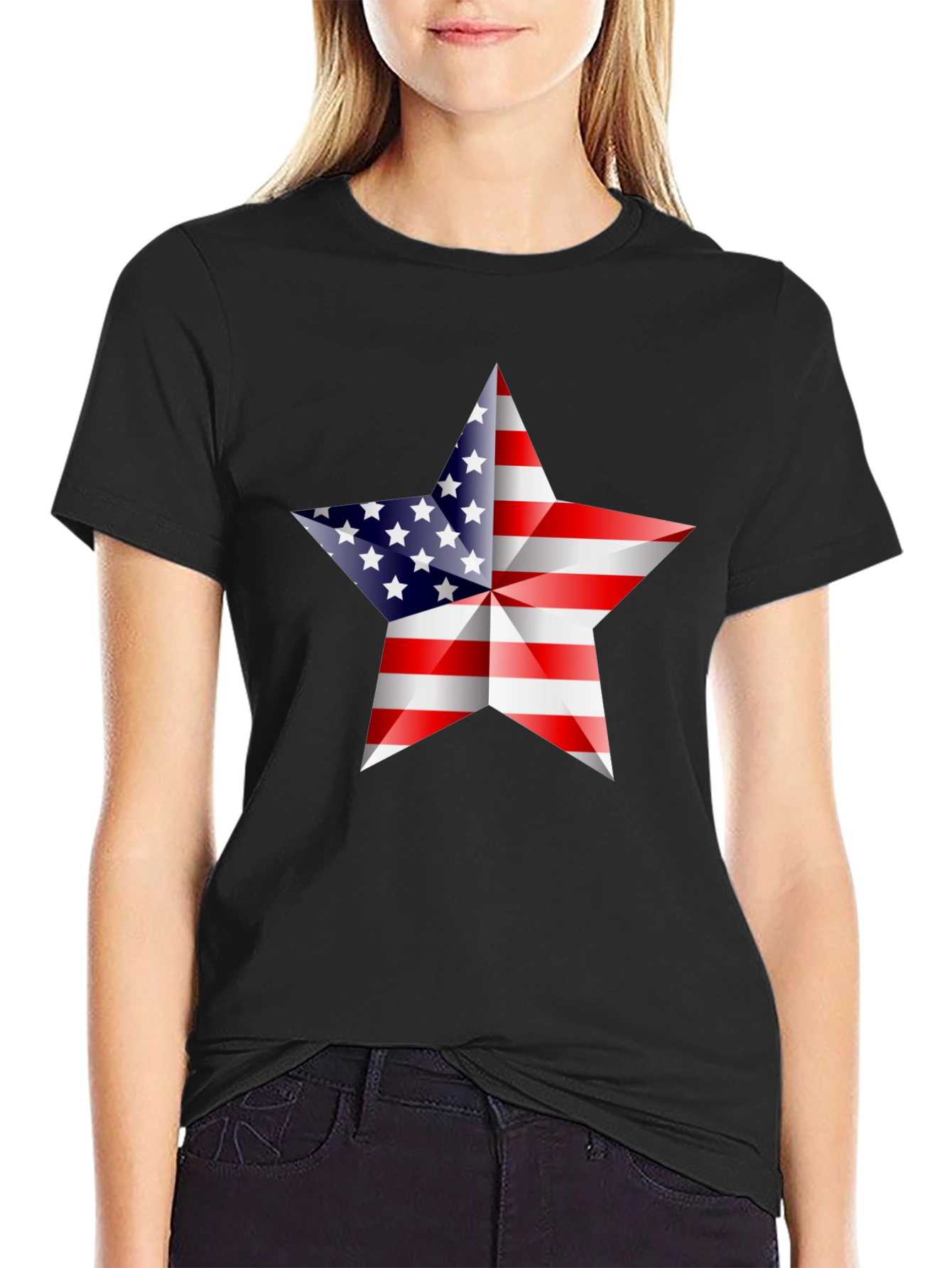 Black American Flag Star Graphic Tee - Patriotic Shirt view 2