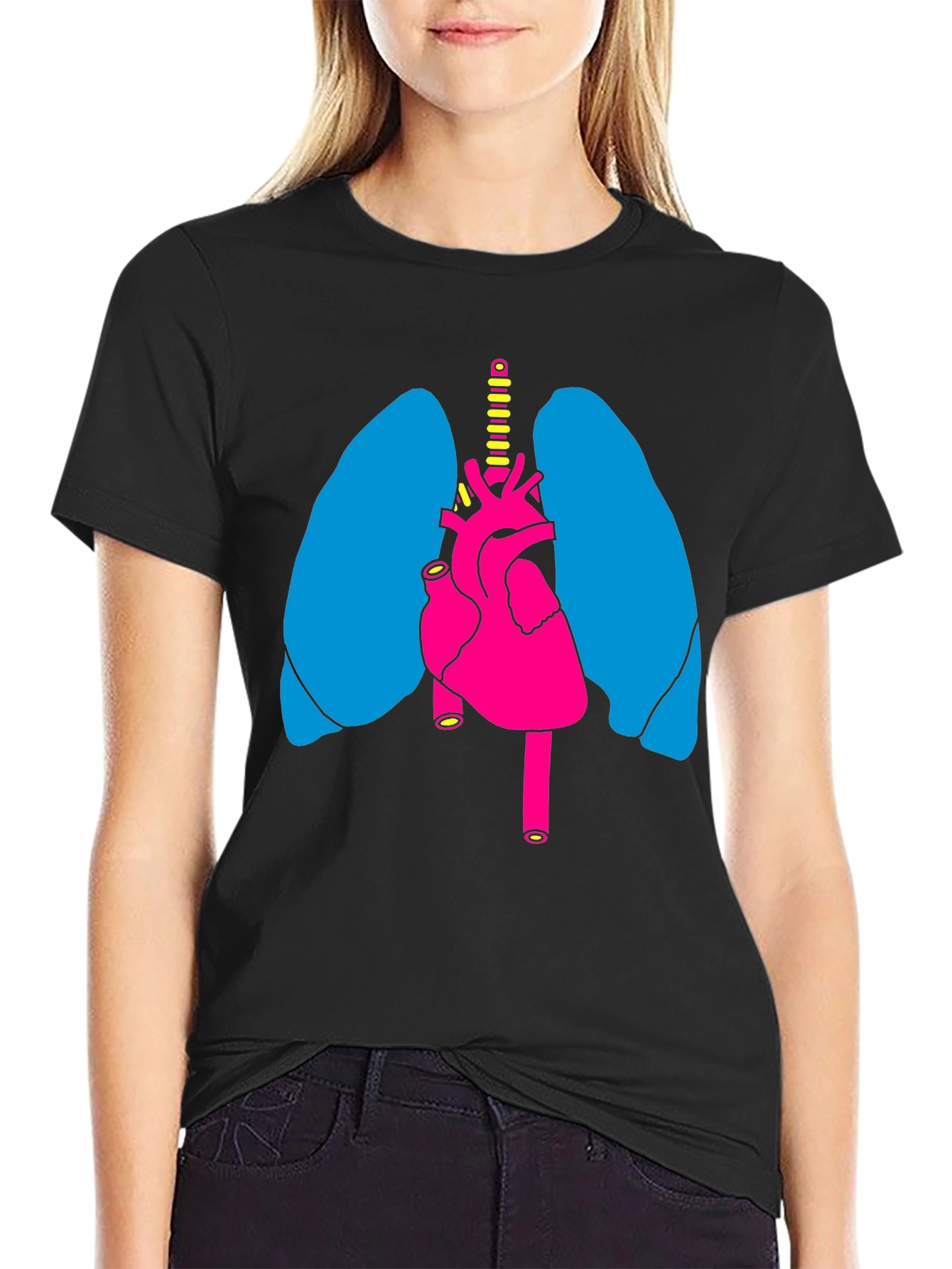 Black Anatomy Heart Lungs Graphic Tee - Black Unisex Shirt view 2