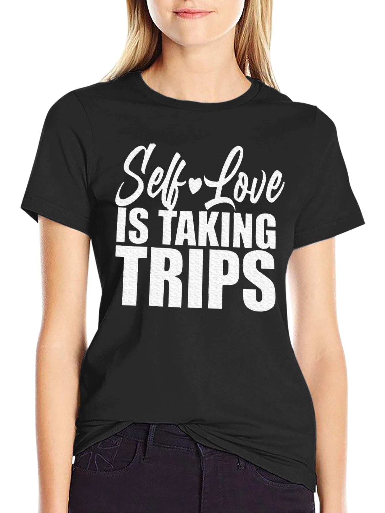 Black Self-Love Trips Graphic Tee - Black Cotton T-Shirt view 2