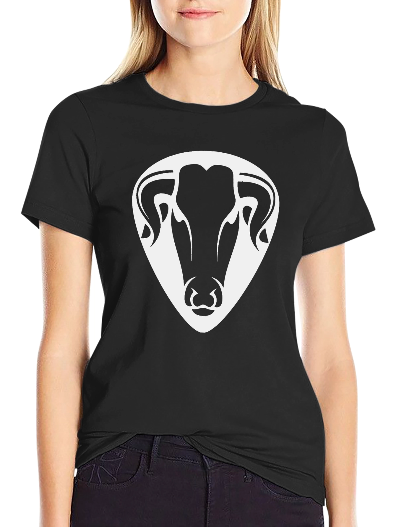 Black Ram Head Graphic Tee - Bold Black T-Shirt view 2