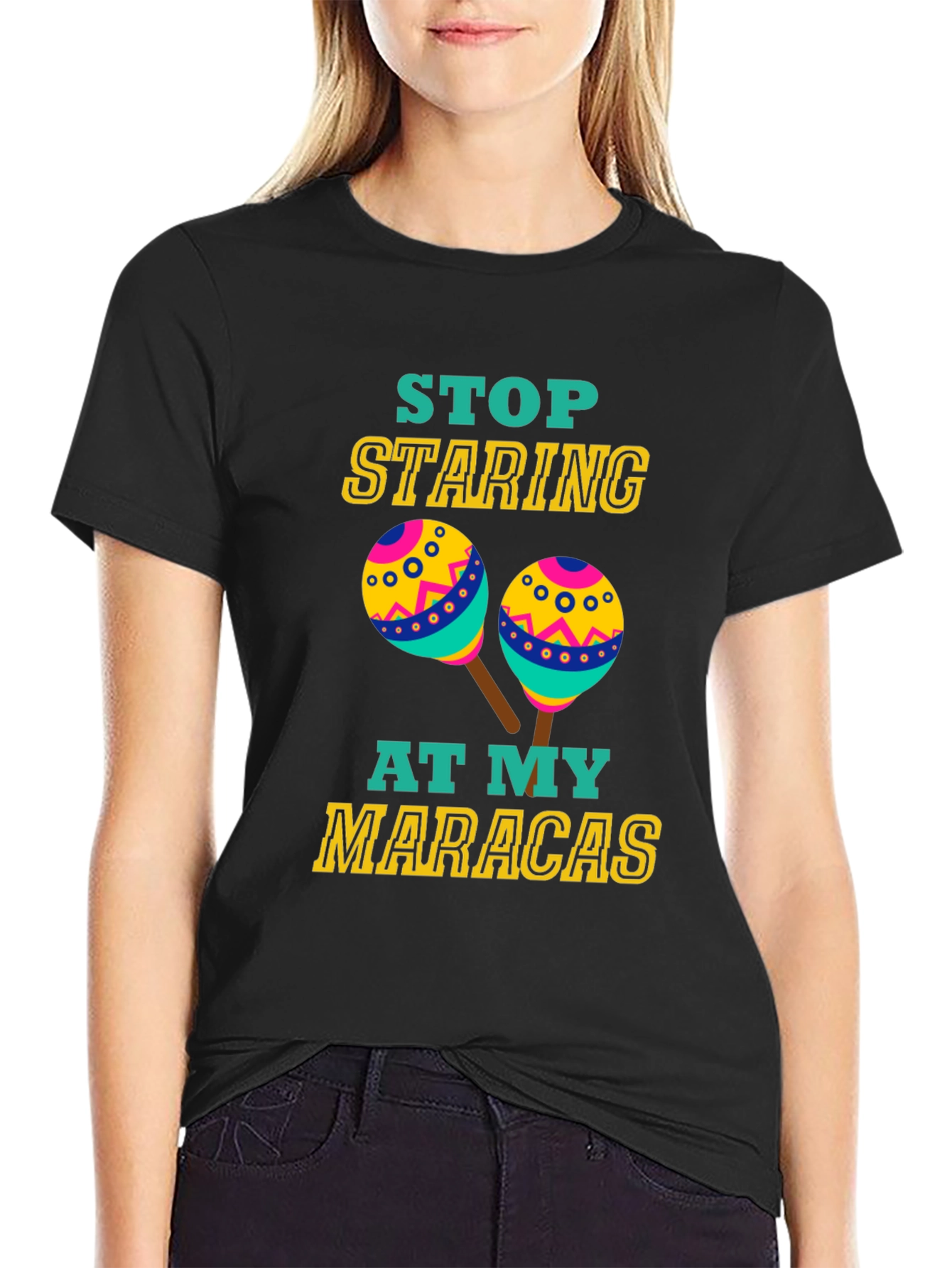 Black Funny Maracas T-Shirt - Stop Staring Graphic Tee view 2