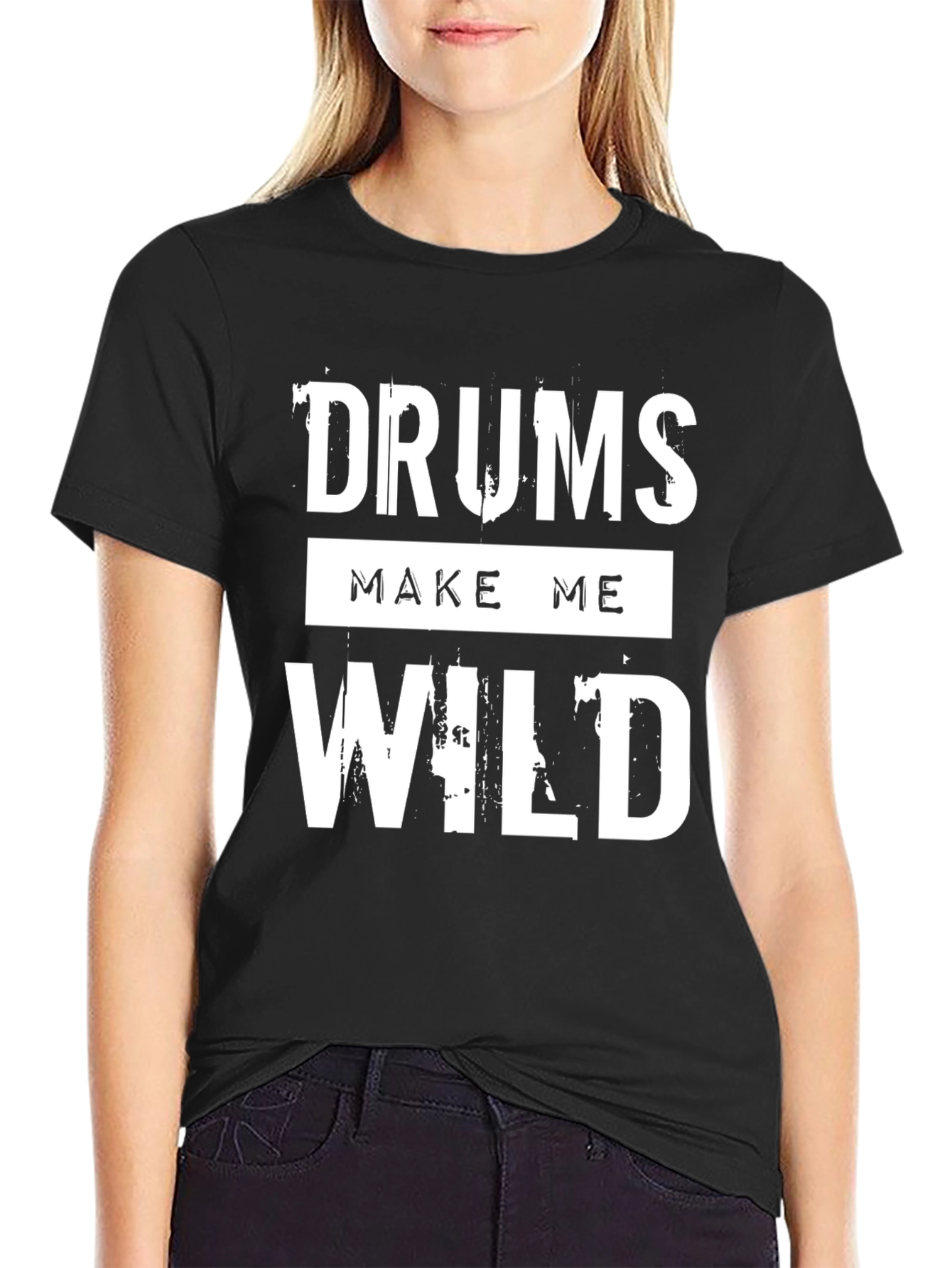 Black Drums Make Me Wild Black Graphic T-Shirt view 2