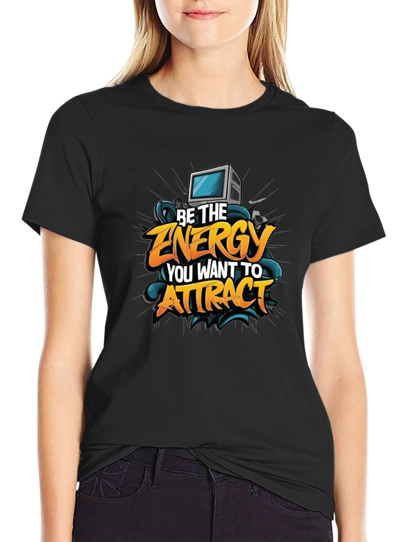 Black Motivational Graphic Tee - "Be The Energy" view 2