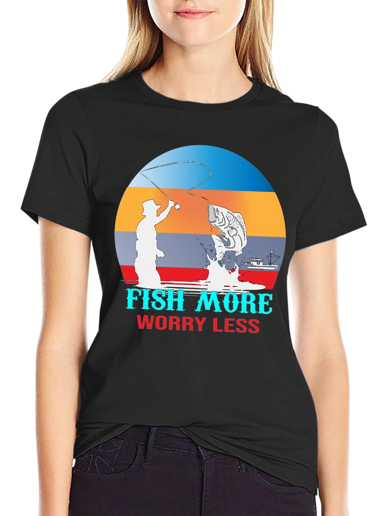 Black Fish More Worry Less Graphic T-Shirt view 2