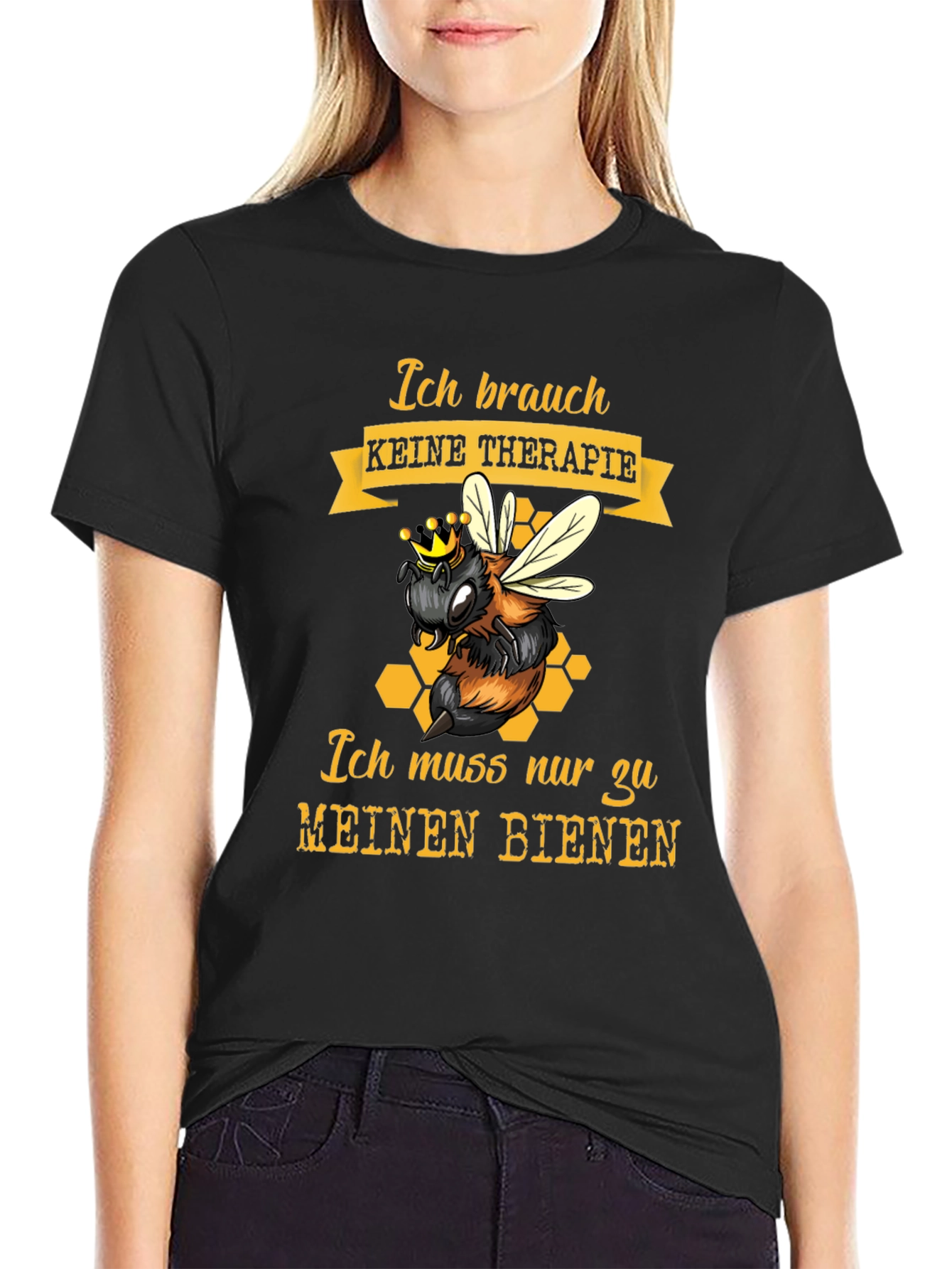 Black Bee Therapy T-Shirt - German Slogan, Honeycomb Design view 2