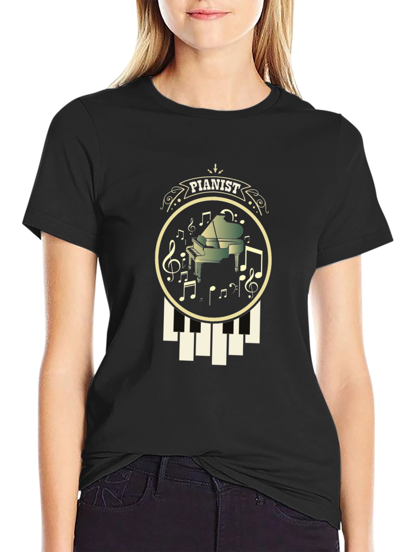 Black Pianist Graphic T-Shirt - Music Lover Tee view 2