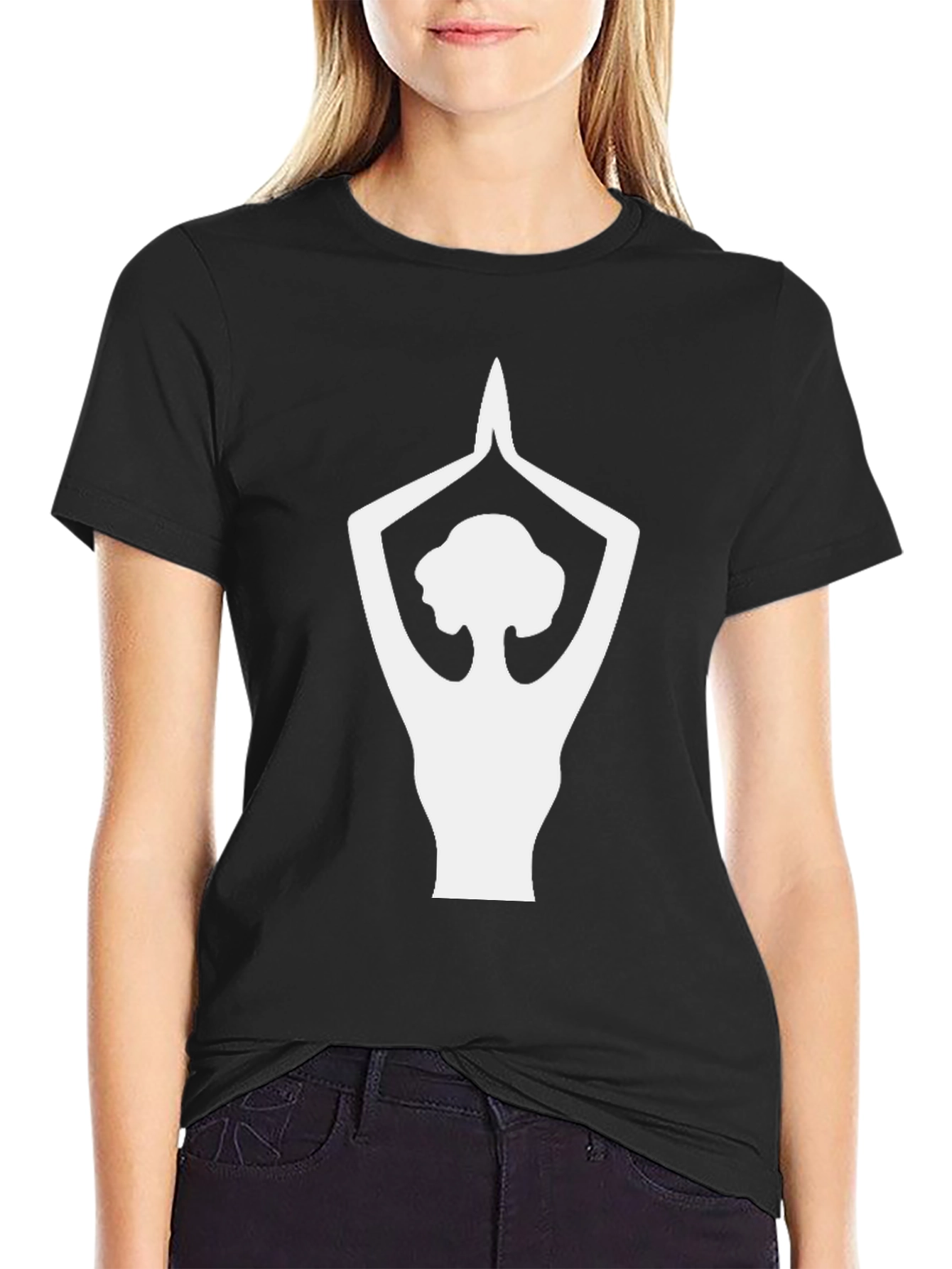 Black Yoga Pose Graphic Tee - Black Cotton T-Shirt view 2