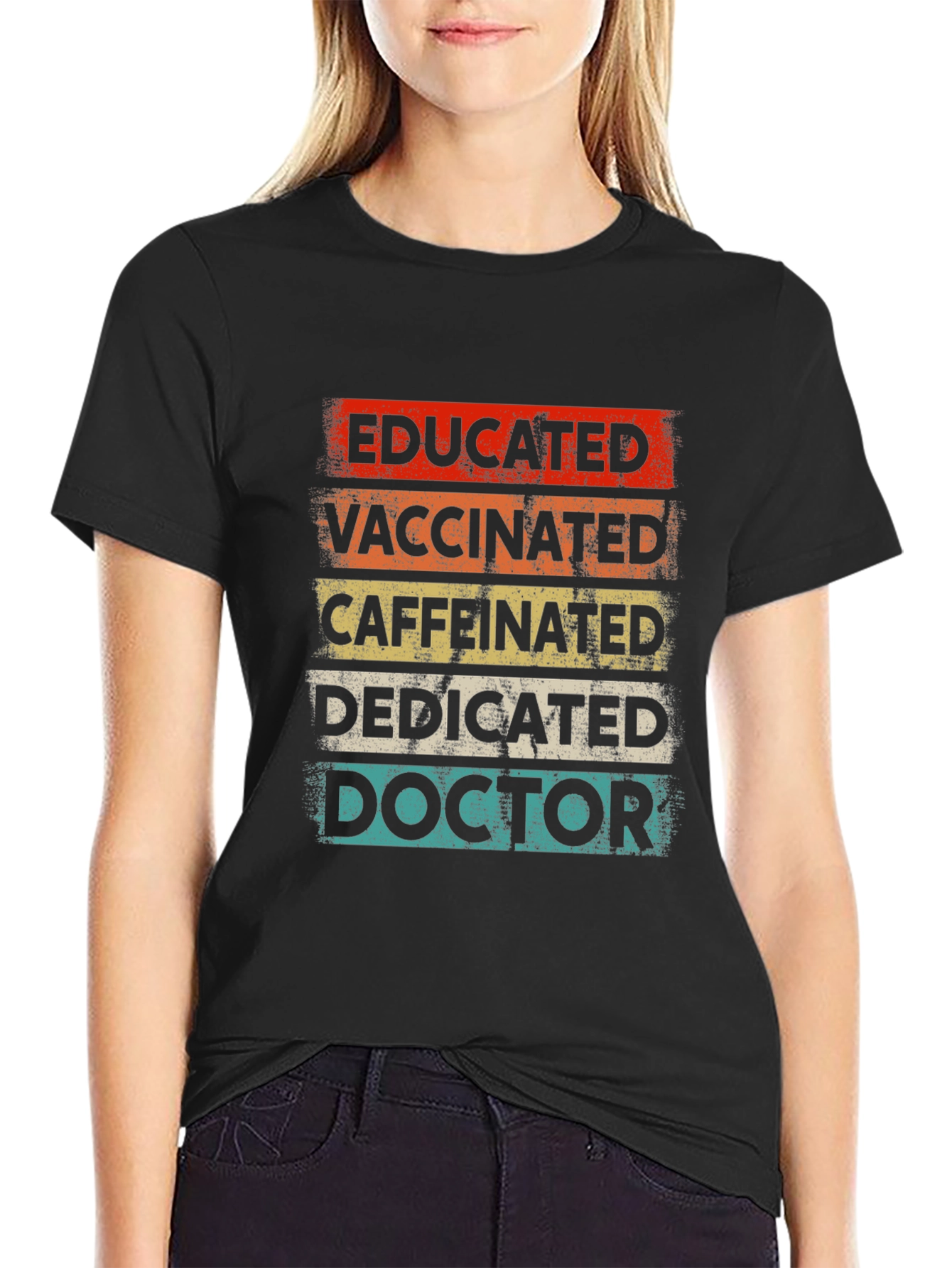 Black Educated Vaccinated Caffeinated Doctor T-Shirt view 2
