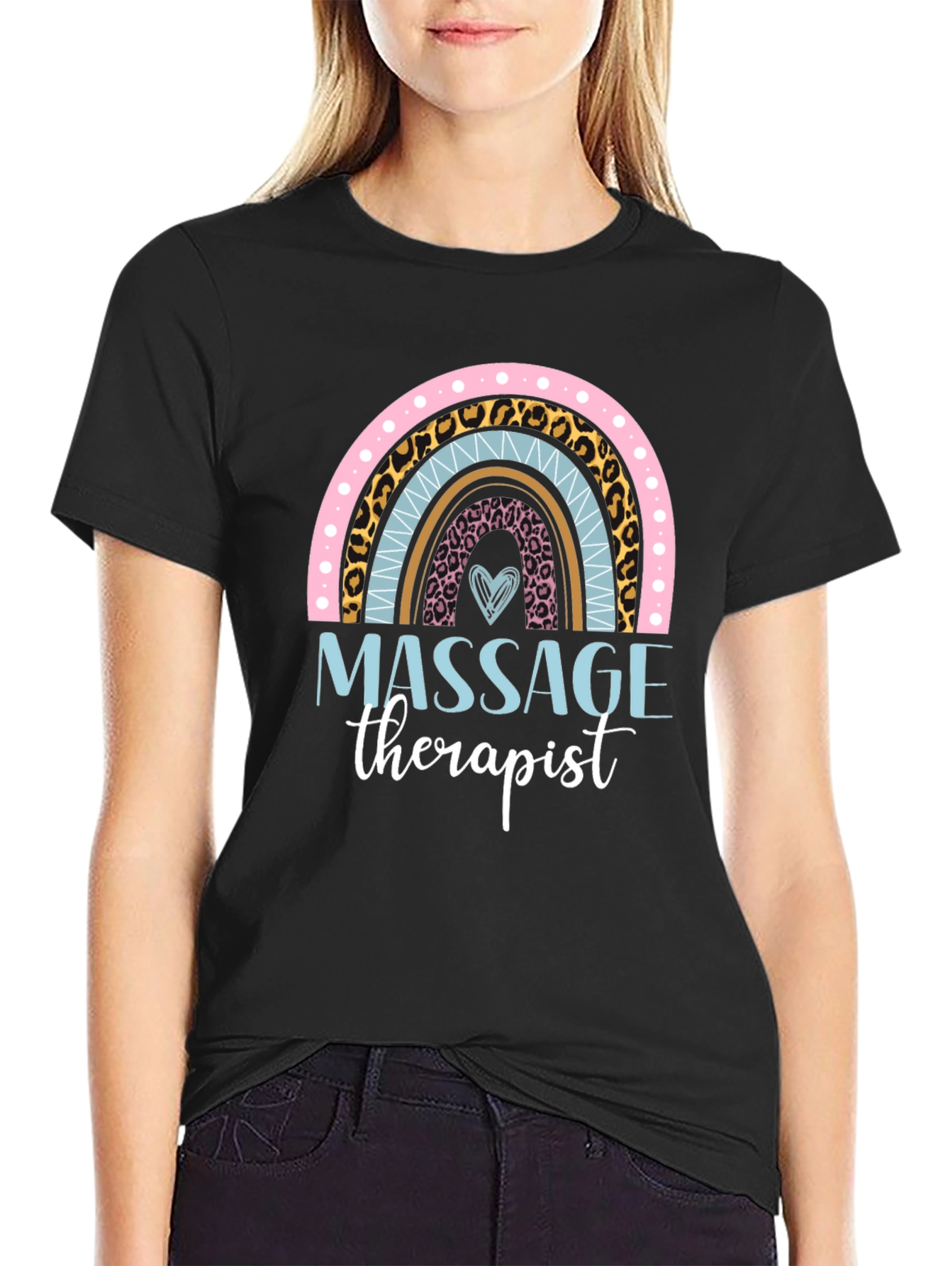 Black Massage Therapist Rainbow Graphic T-Shirt view 2