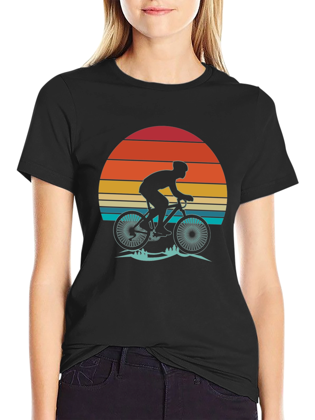 Black Retro Sunset Biker T-Shirt - Vintage Cycling Tee view 2