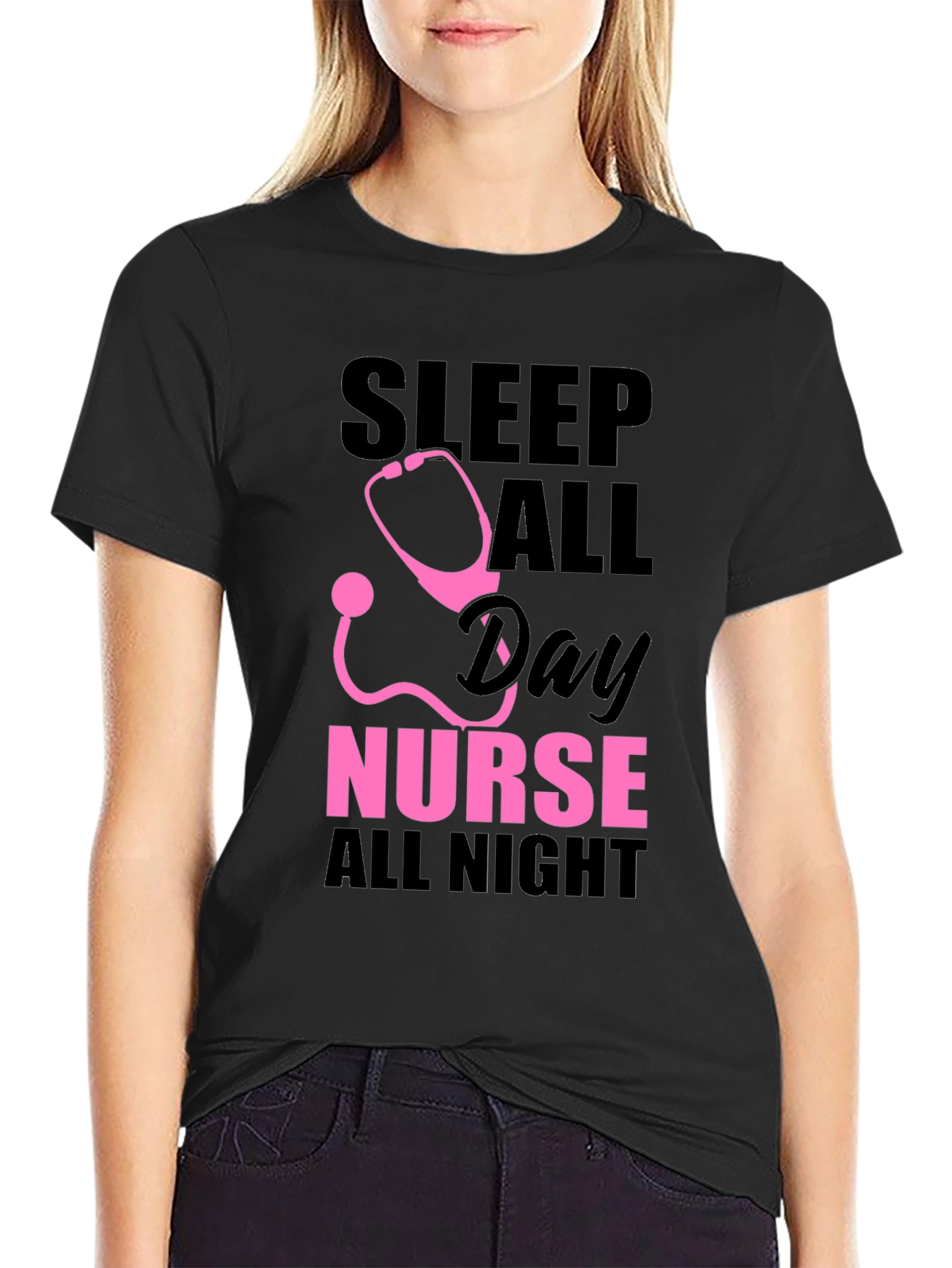 Black Nurse Sleep All Day T-Shirt view 2