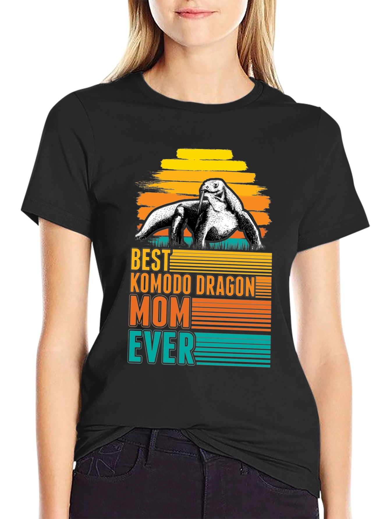 Black Komodo Dragon Mom Ever T-Shirt - Retro Style view 2