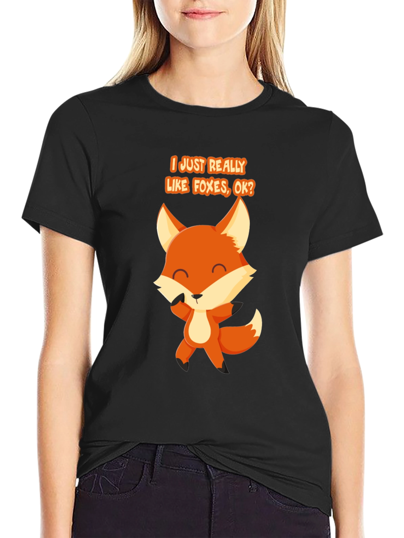 Black Fox Lover T-Shirt - "I Just Really Like Foxes, OK?" view 2