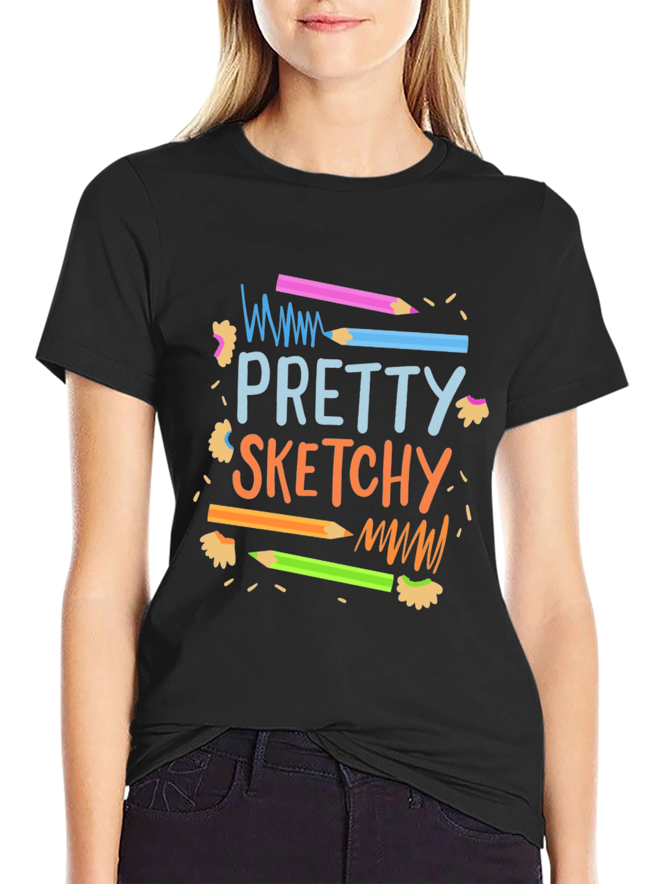 Black Pretty Sketchy Graphic T-Shirt - Unisex view 2