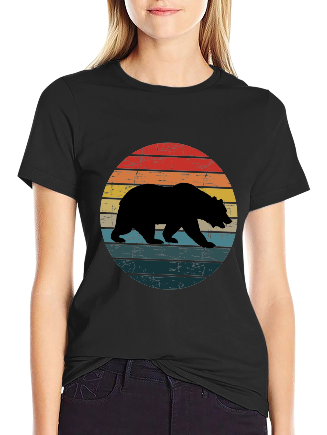 Black Retro Bear Silhouette T-Shirt - Black view 2
