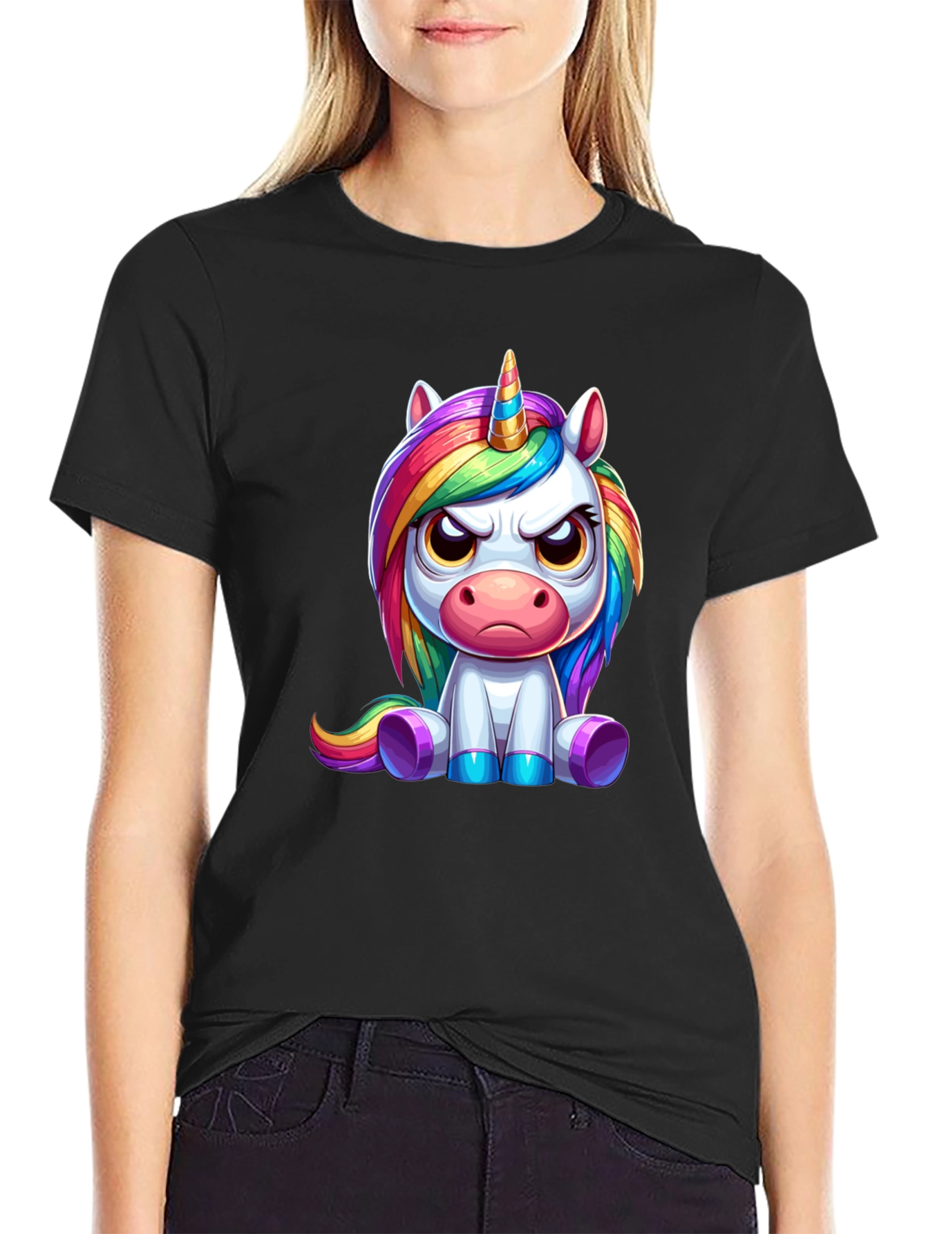 Black Grumpy Unicorn Graphic Tee - Black view 2