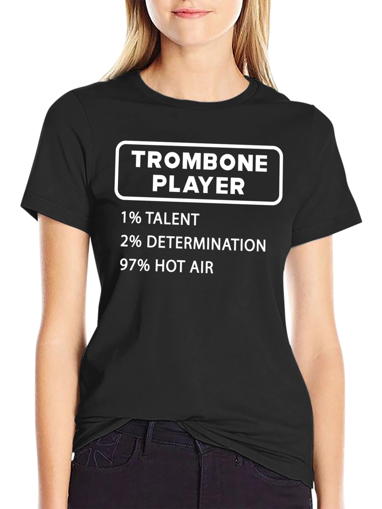 Black Trombone Player T-Shirt: Talent, Determination, Hot Air view 2