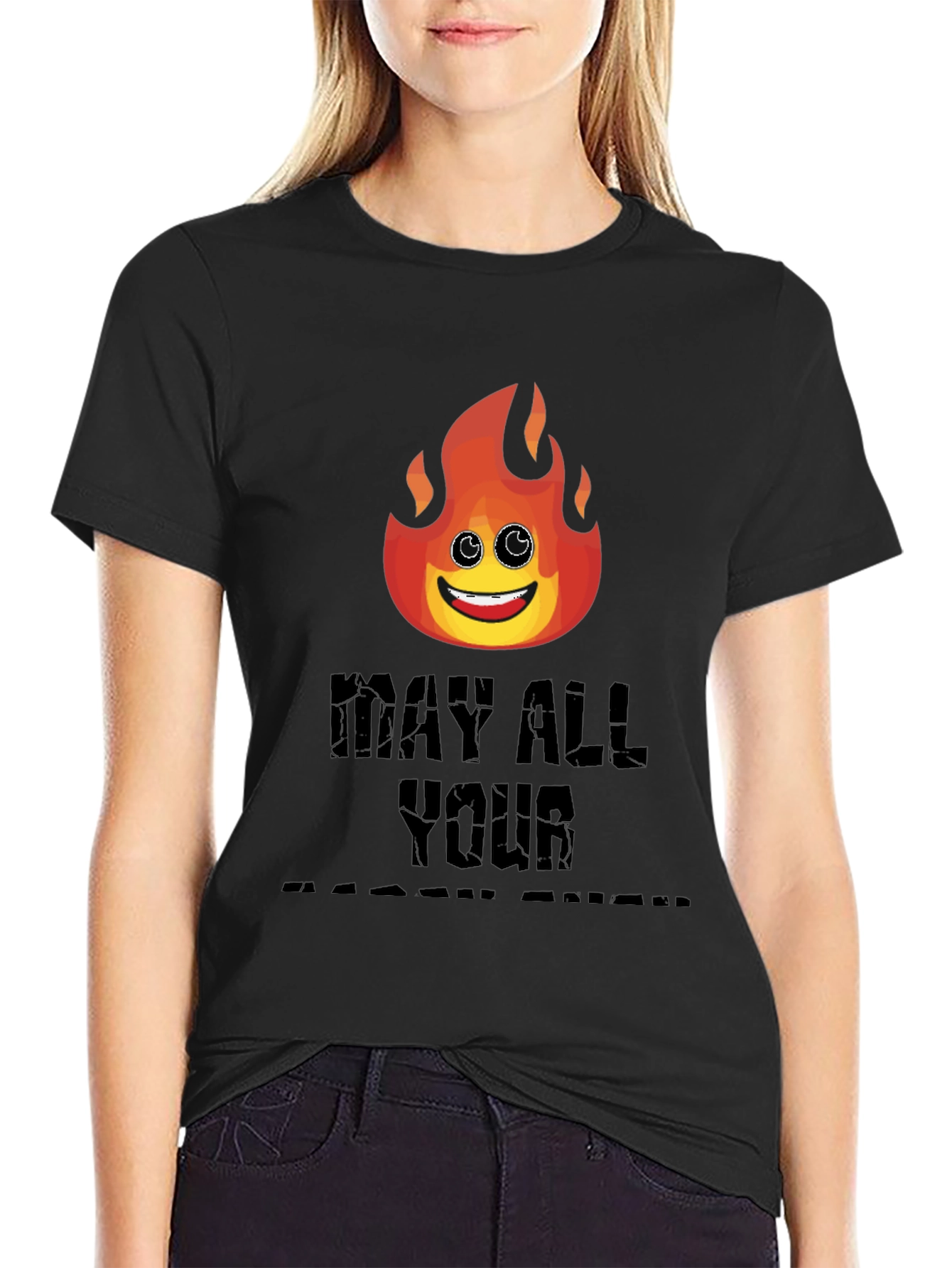 Black Funny Emoji Flame T-Shirt - May All Your Bacon Burn view 2