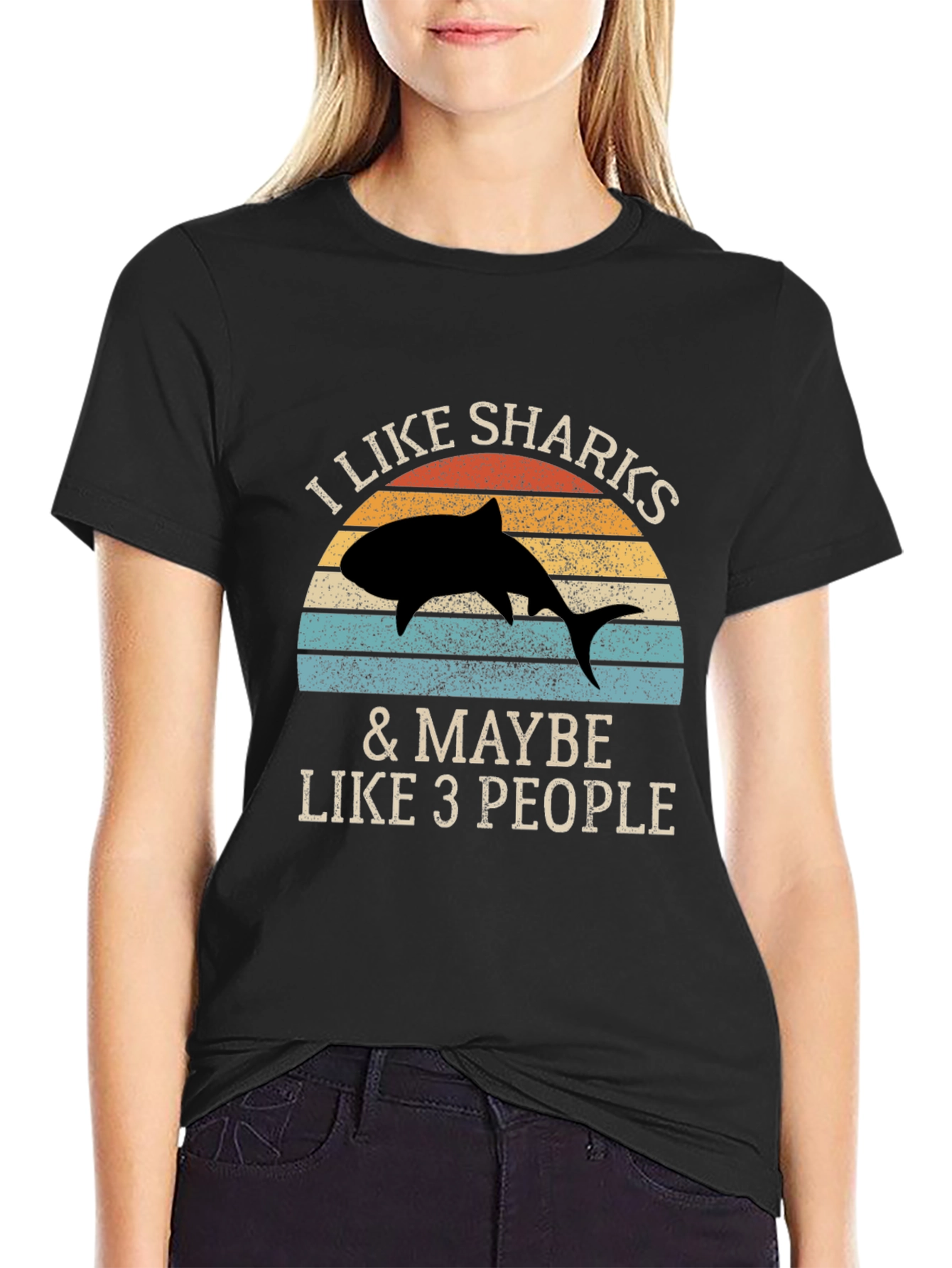Black I Like Sharks & Maybe Like 3 People T-Shirt view 2