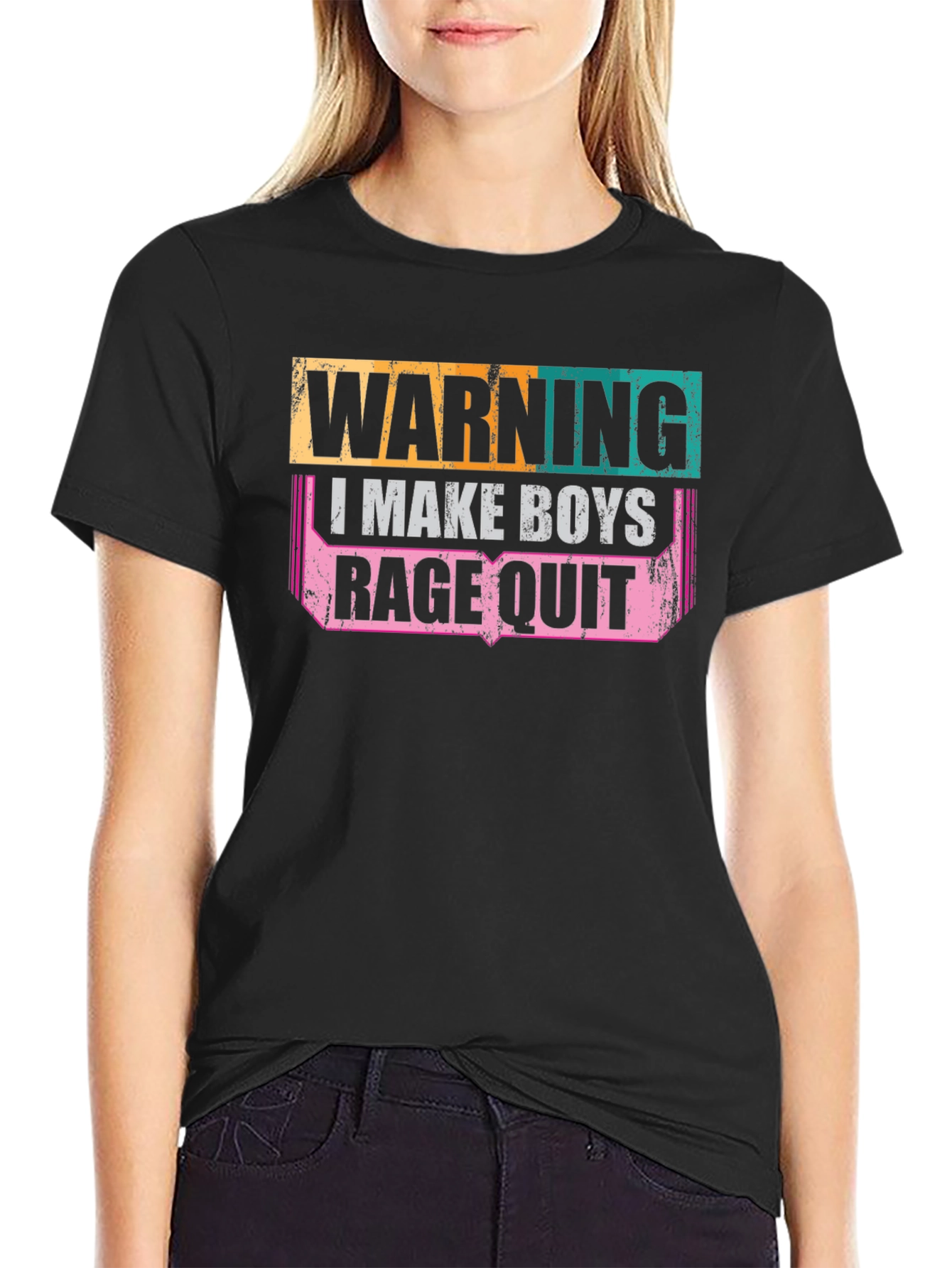 Black Warning: I Make Boys Rage Quit Graphic Tee view 2