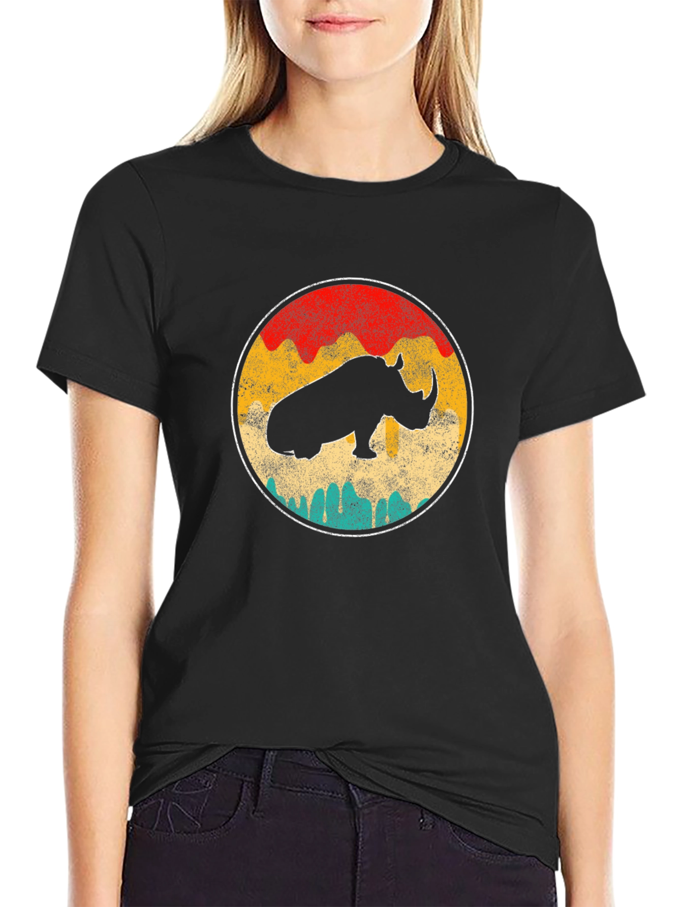 Black Retro Rhino T-Shirt view 2