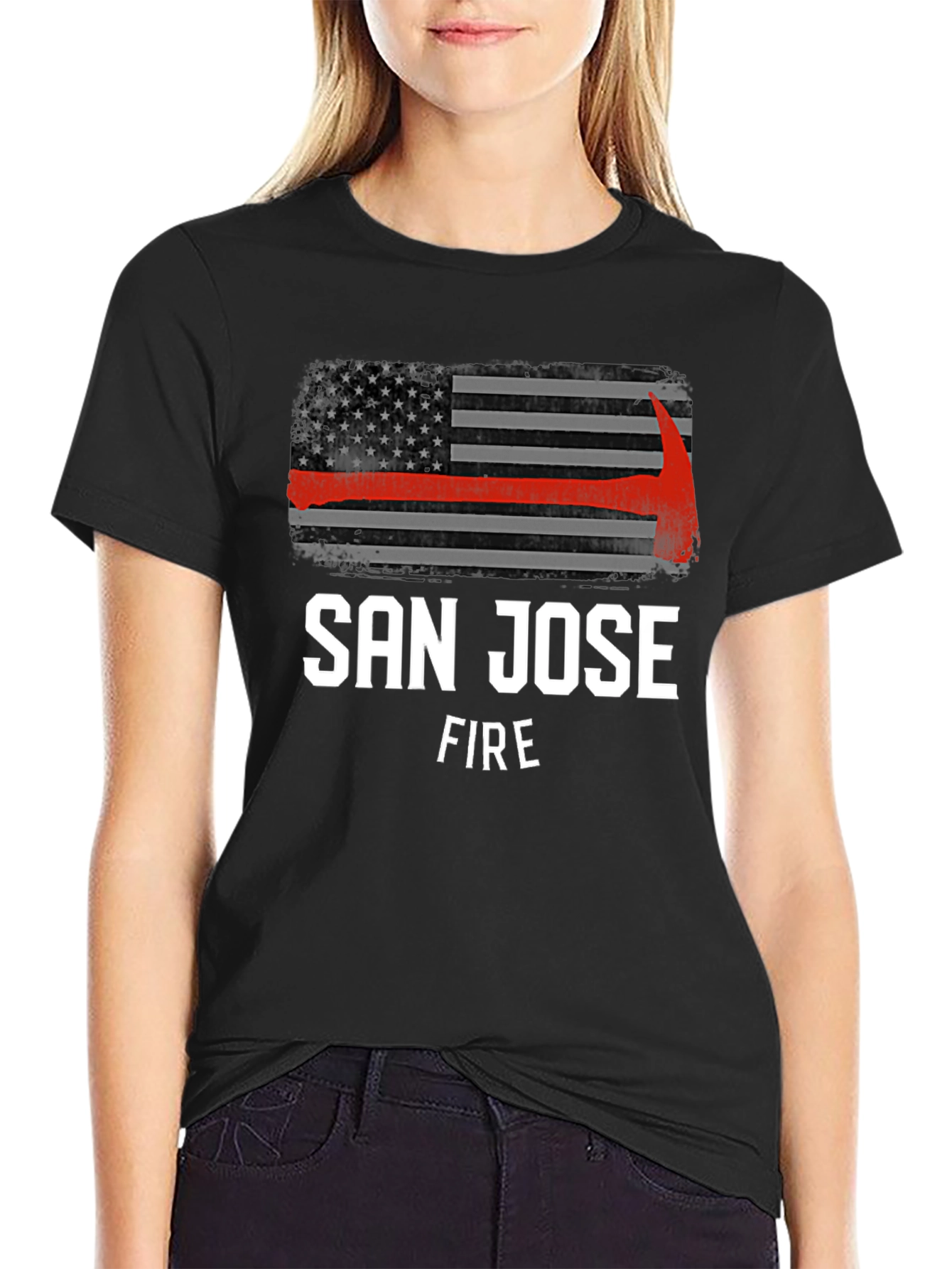 Black San Jose Fire T-Shirt - Thin Red Line Axe view 2